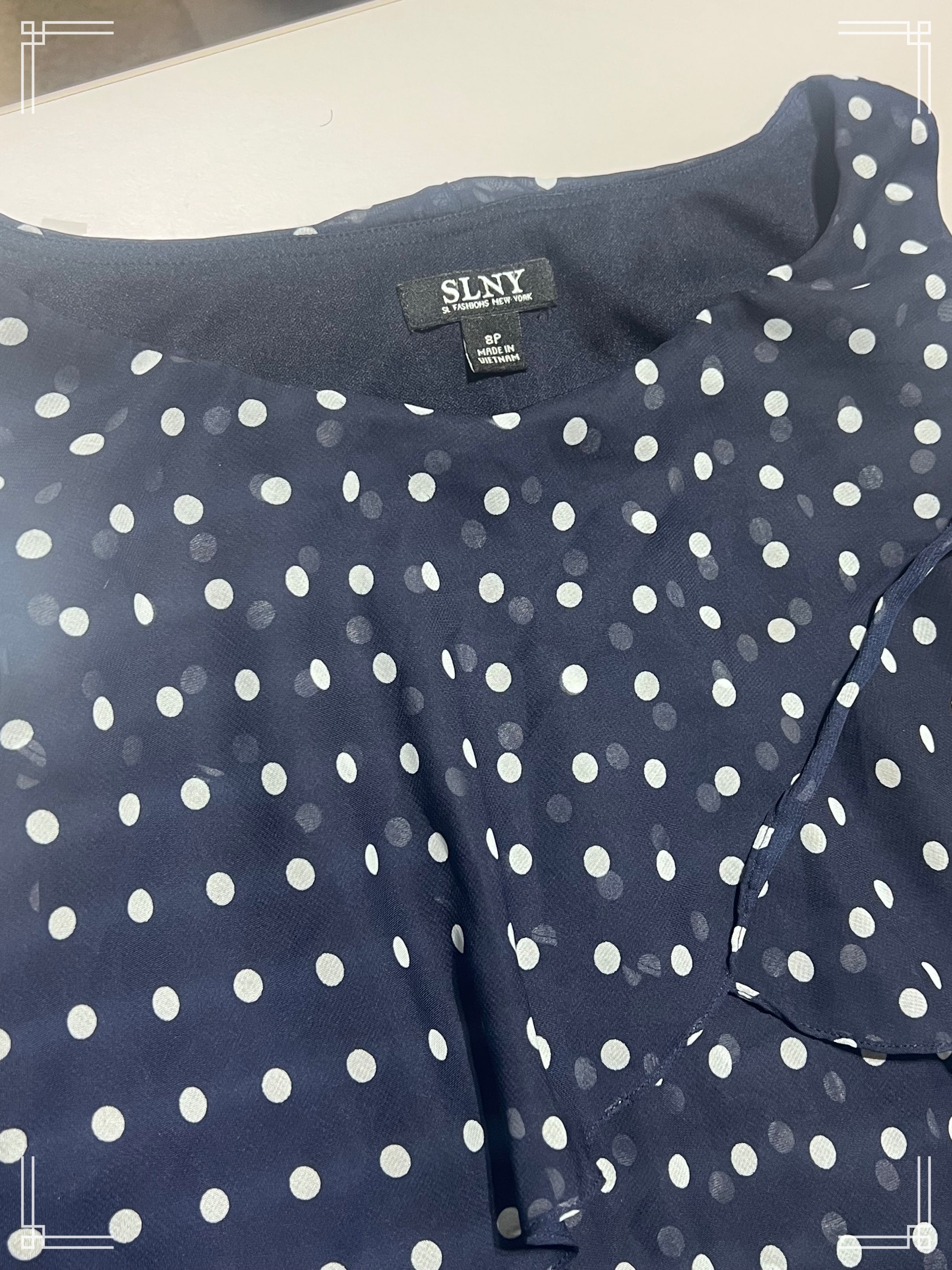 Designer SLNY Women's Navy Blue Layered Polka Dot Chiffon Dress - L Size L / US 10 / IT 46 - 3 Thumbnail