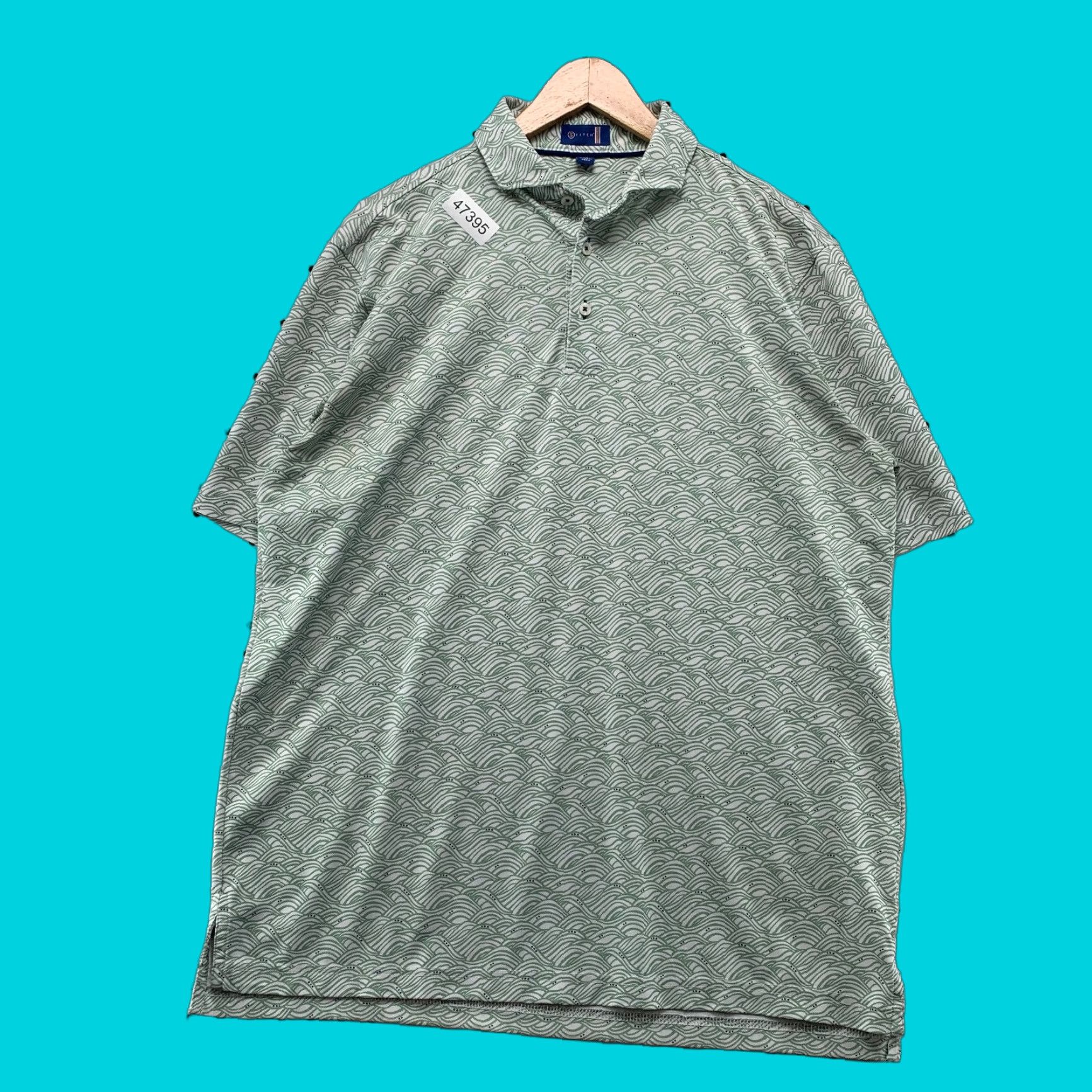 Vintage Stitch Polo Golf Shirt Mens Large Beige White All Over Graphic Polyester Peru Size US L / EU 52-54 / 3 - 1 Thumbnail