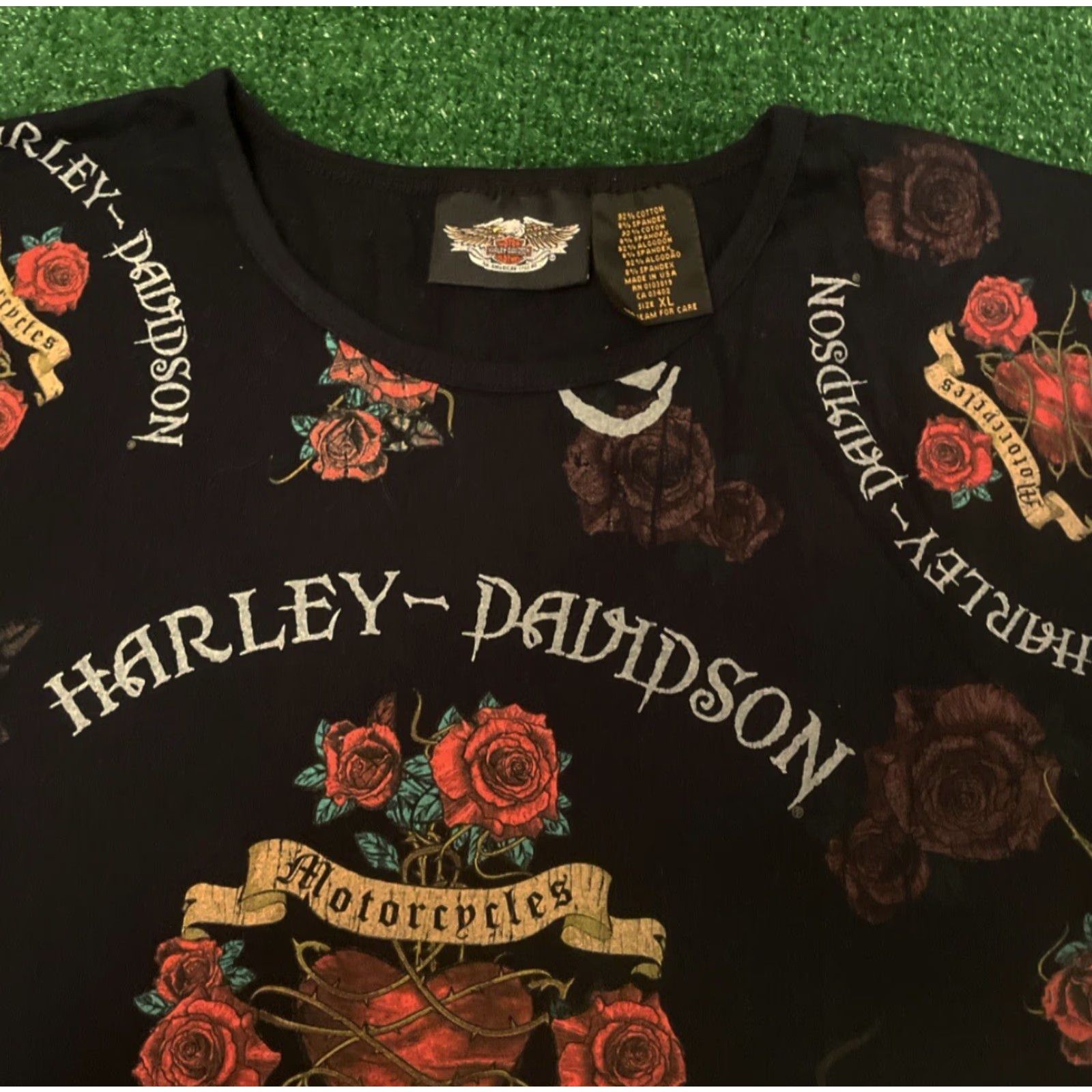 Harley Davidson VINTAGE Harley-Davidson Rose All Over Print Biker Shirt Womens XL 90s Y2k Grunge Motorcycle Black Shirt Size XL / US 12-14 / IT 48-50 - 3 Thumbnail