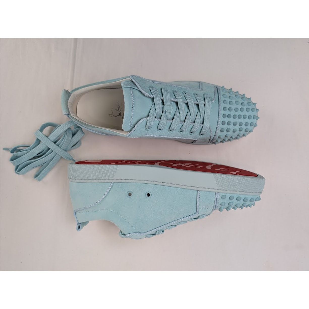 Christian Louboutin o1rshd1 Louis Junior Spikes Sneakers in Iceberg Size US 12.5 / EU 45-46 - 12 Thumbnail