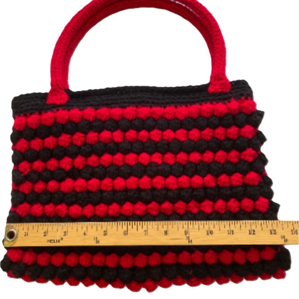 Crochet Purse Handbag Popcorn Stitch Red and Black 14 x 11