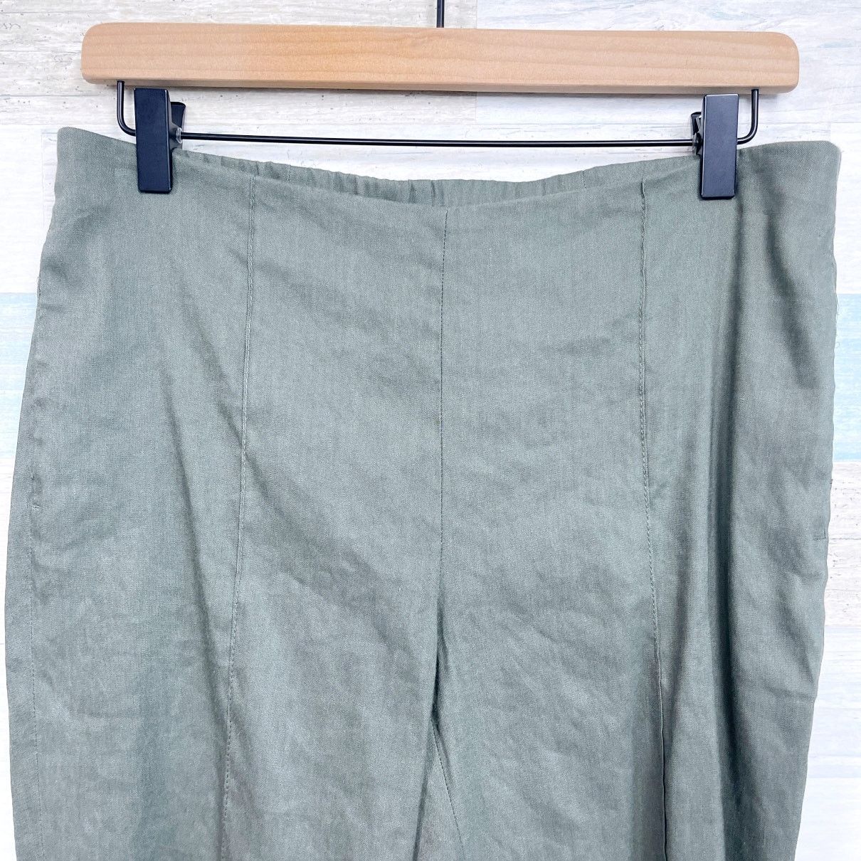 J. Jill J Jill Linen Stretch Crop Pull On Pants Green Mid Rise SP Size 32" / US 10 / IT 46 - 2 Thumbnail