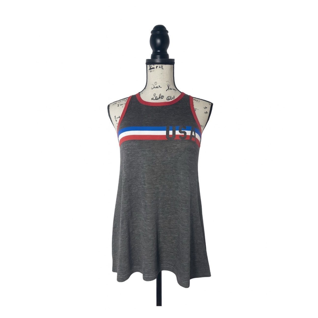 Other Modern Lux Women’s XL Gray USA Tank Top Red White Blue Strip Size XL / US 12-14 / IT 48-50 - 1 Thumbnail