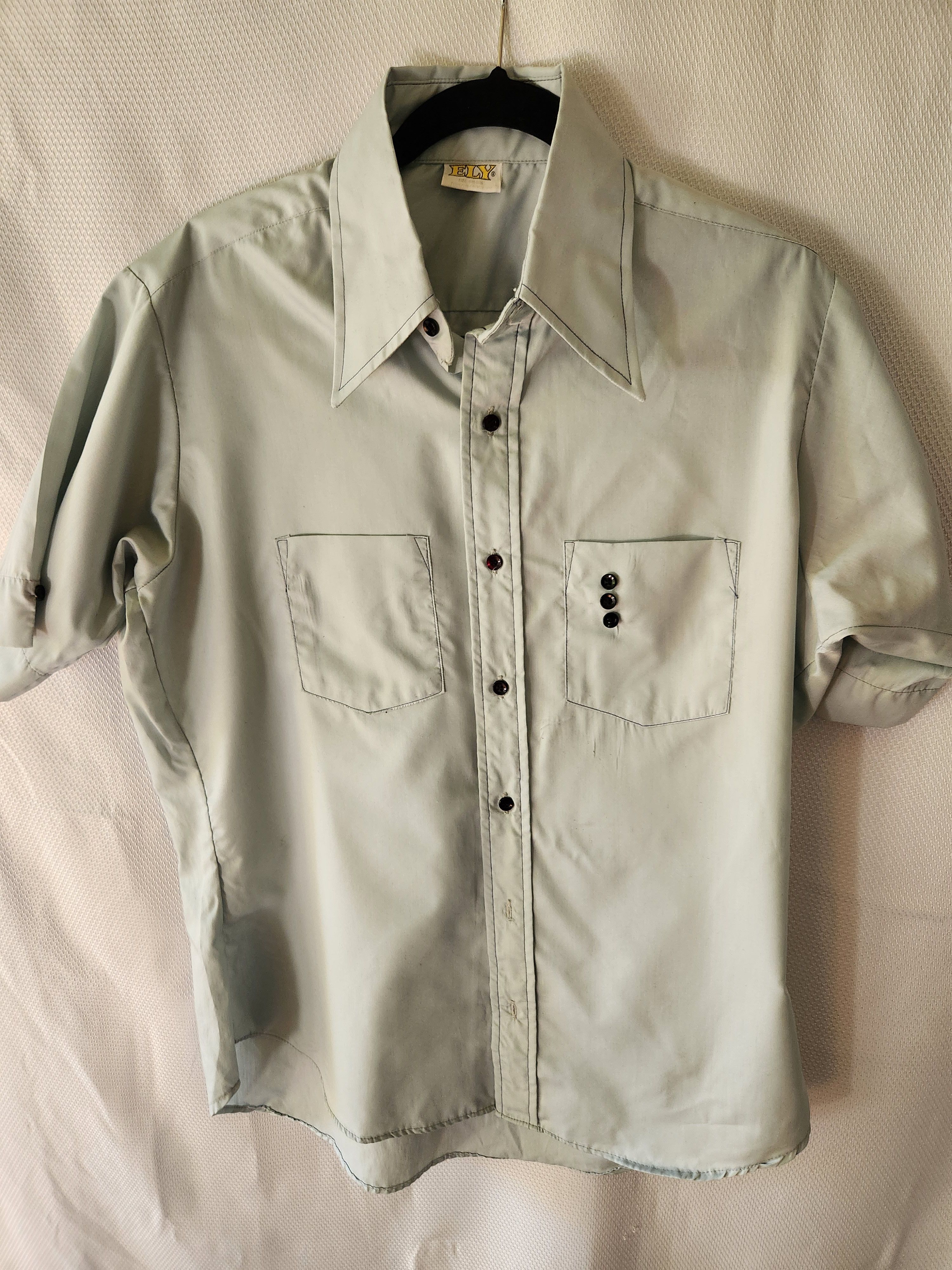 Vintage Vintage 70's ELY Mod Light Blue Short Sleeve Shirt Size US M / EU 48-50 / 2 - 1 Thumbnail