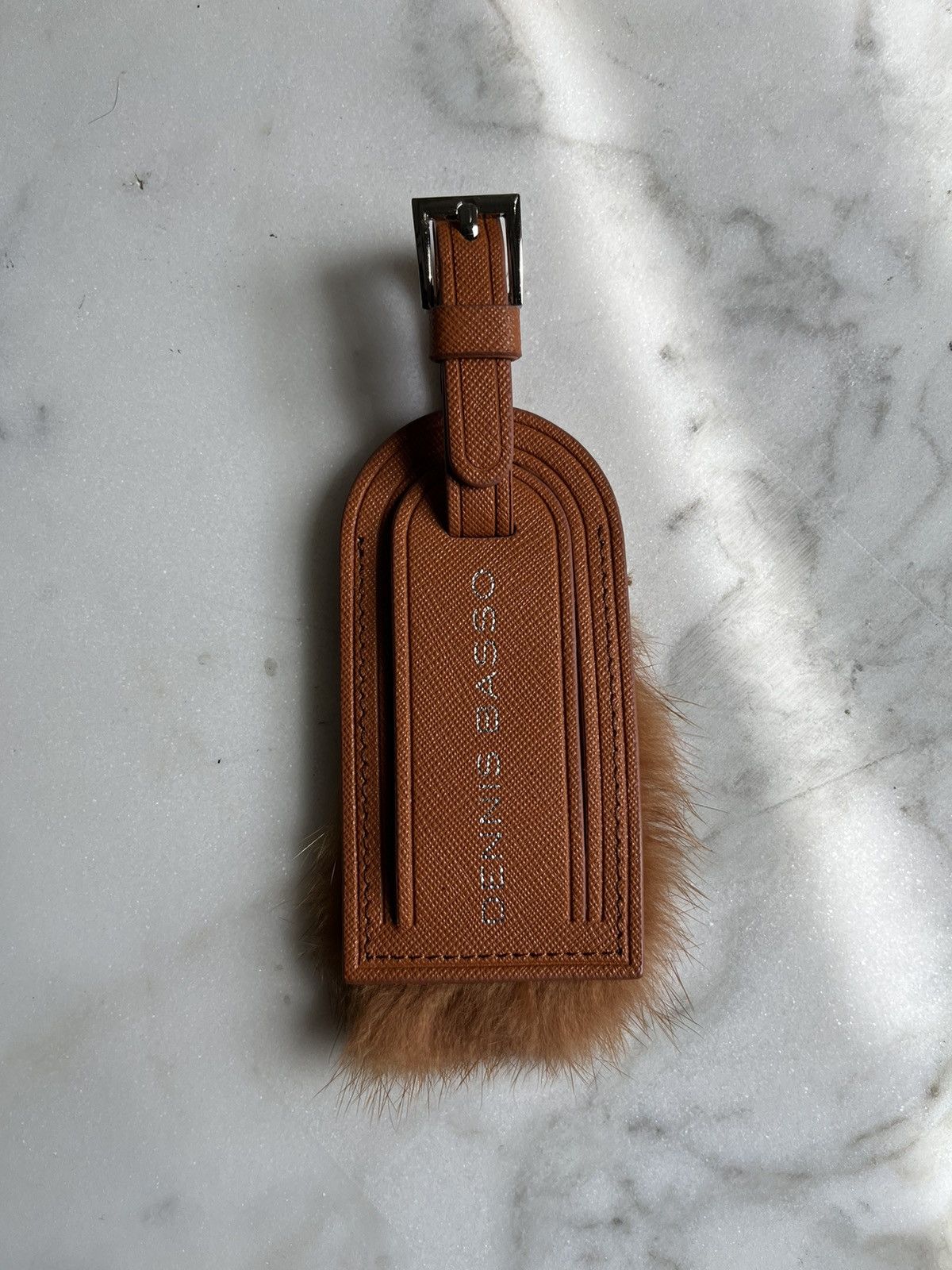 image of Vintage Leather Travel Tag With Mink in Tan, Men's