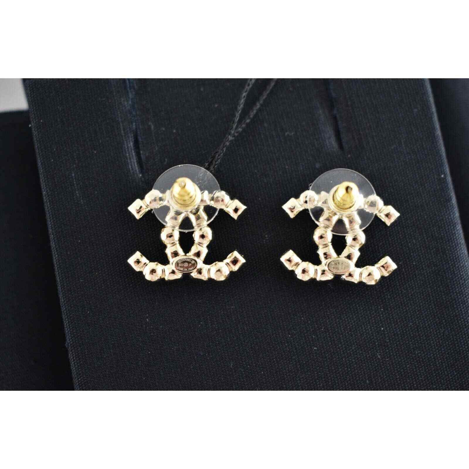 Chanel Chanel Gold Black Crystal Pearl Statement Stud Earrings Size ONE SIZE - 10 Thumbnail