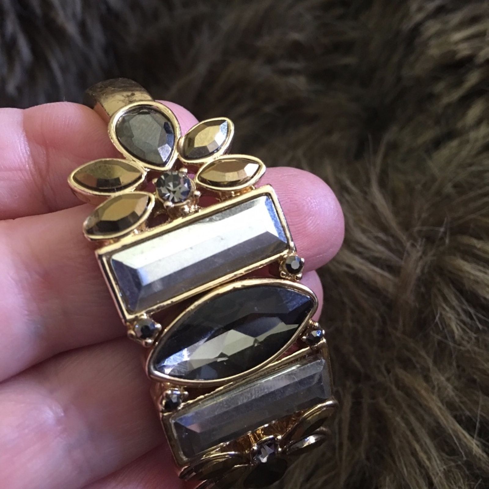 Vintage Vintage 80s faceted glass stone clamp bracelet Size ONE SIZE - 7 Thumbnail