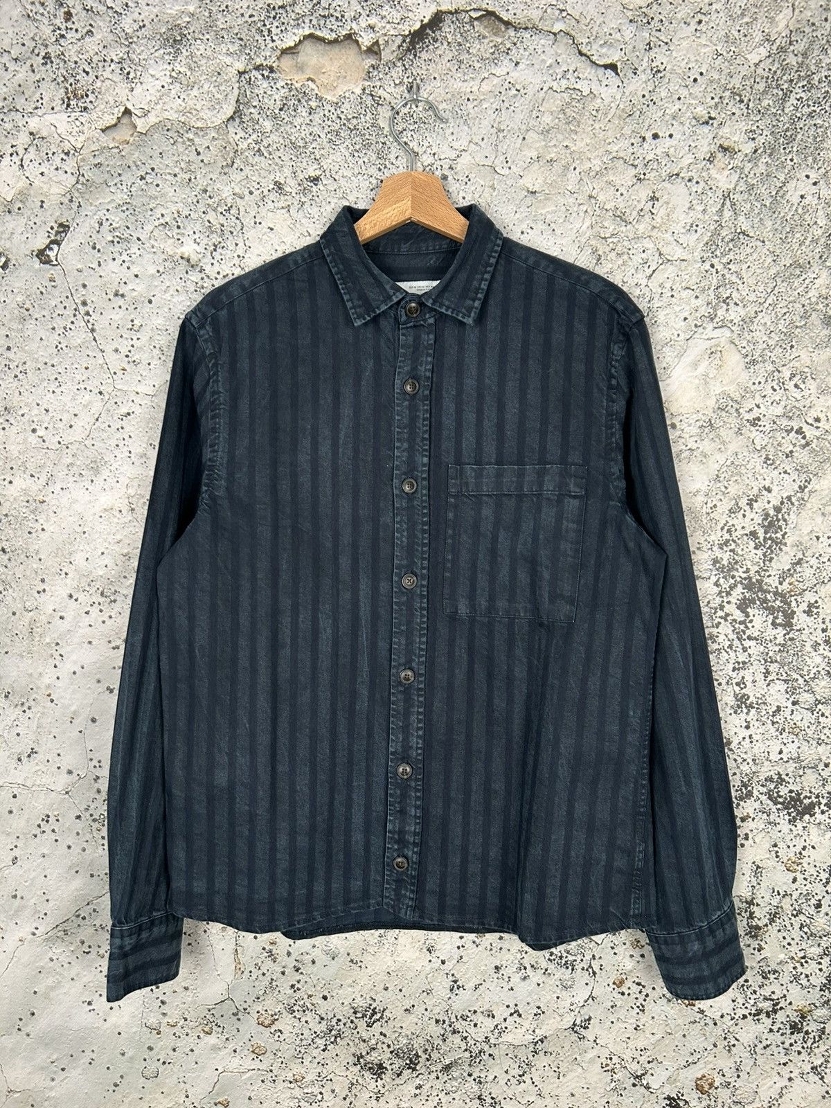 Vintage Zara Stripe Dark Navy Shirt Oversized Grunge Rock Punk Size US M / EU 48-50 / 2 - 1 Thumbnail