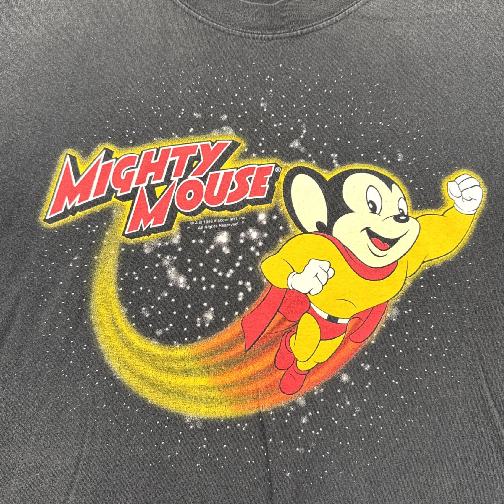 VINTAGE Rare VIACOM Mighty Mouse 1999 T Shirt 90s Cartoon Superhero Size L