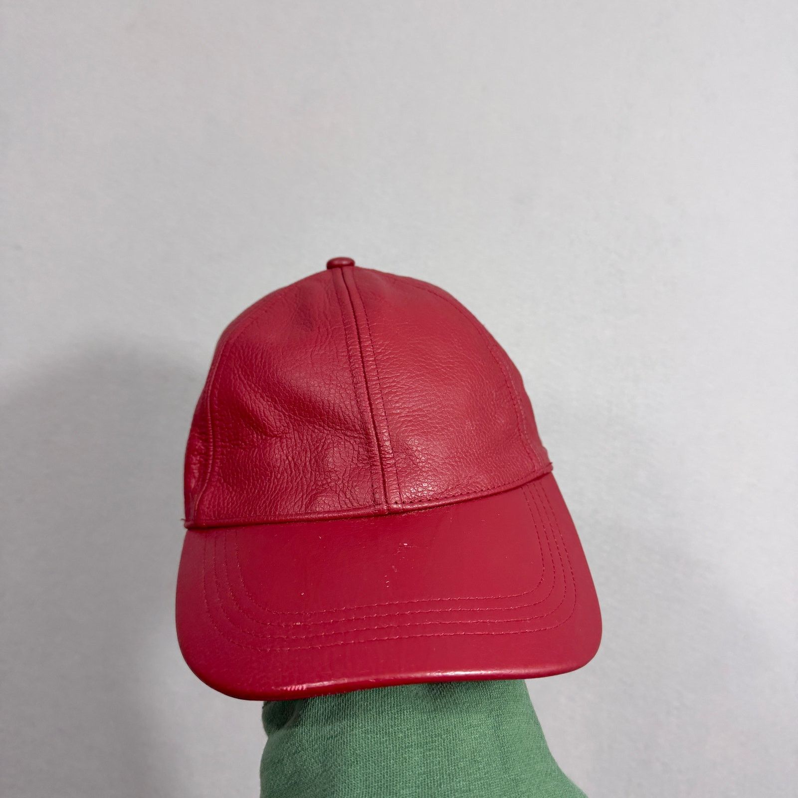 Vintage Genuine Leather Adjustable Hat Cap Adult OSFA Red
