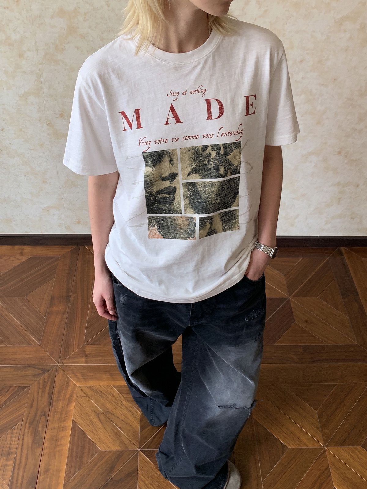 Japanese Brand Washed Retro Cleanfit Face Print T-shirt Size US M / EU 48-50 / 2 - 2 Thumbnail