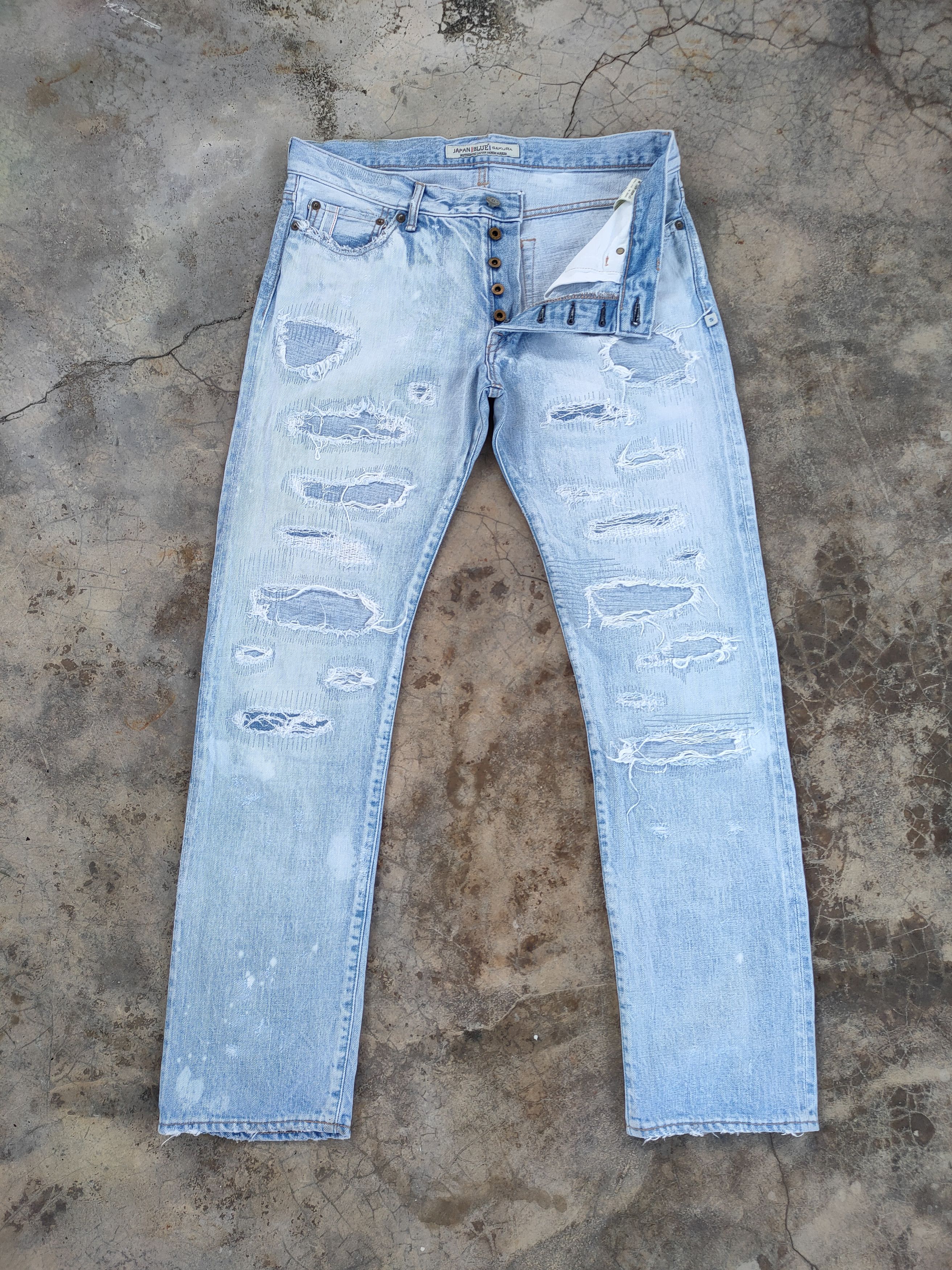 Japan Blue W32 VINTAGE JAPAN BLUE DISTRESSED DENIM JEAN DENIM PANTS Size US 34 / EU 50 - 1 Thumbnail