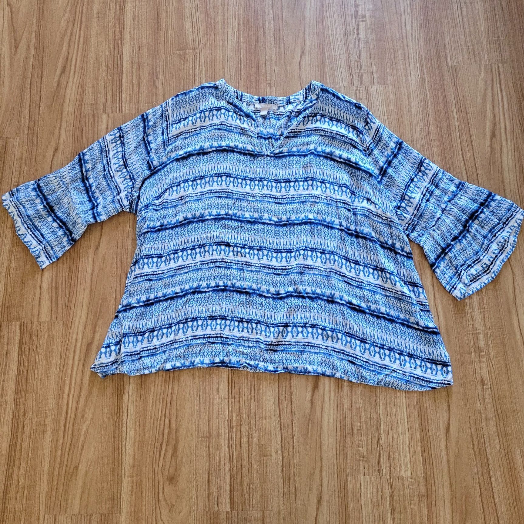Vintage Woman Within Blouse Shirt Womens 2X Blue White Tie Dye Bell Sleeve Boho V-Neck Casual Vintage N/A Size XXL / US 16-18 / IT 52-54 - 2 Thumbnail