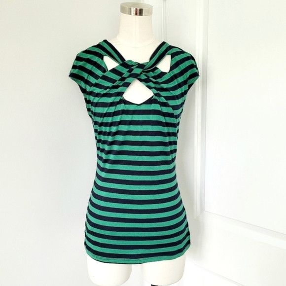 Other B'leev Striped Cutout Twist Neck Cap Sleeve Top Size M / US 6-8 / IT 42-44 - 2 Thumbnail