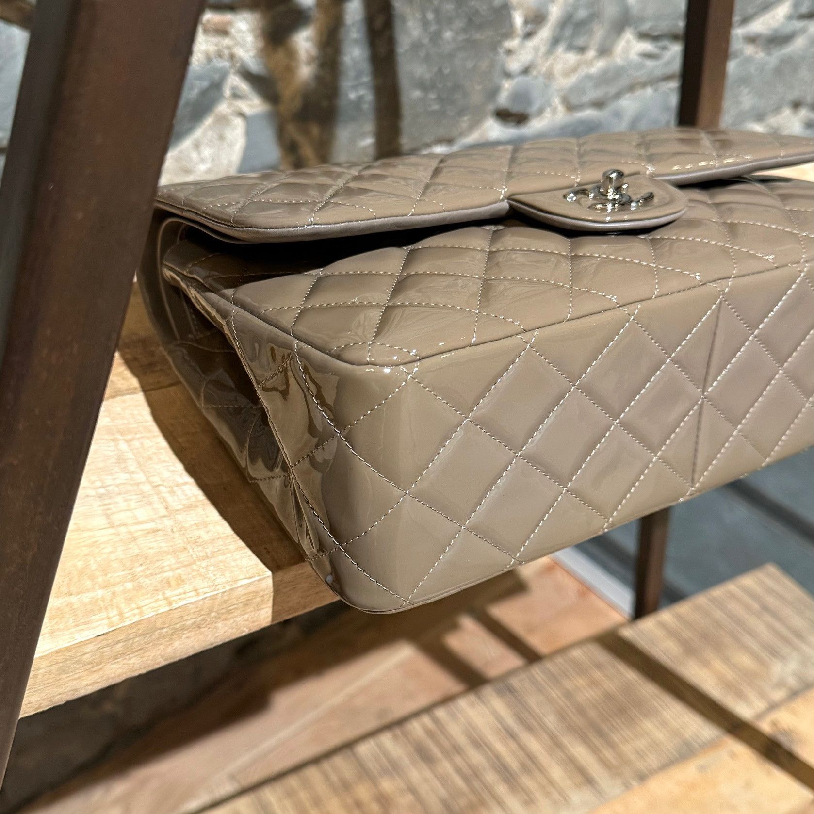 Chanel Chanel Jumbo Double Flap Taupe Patent Leather Classic Bag Size ONE SIZE - 7 Thumbnail