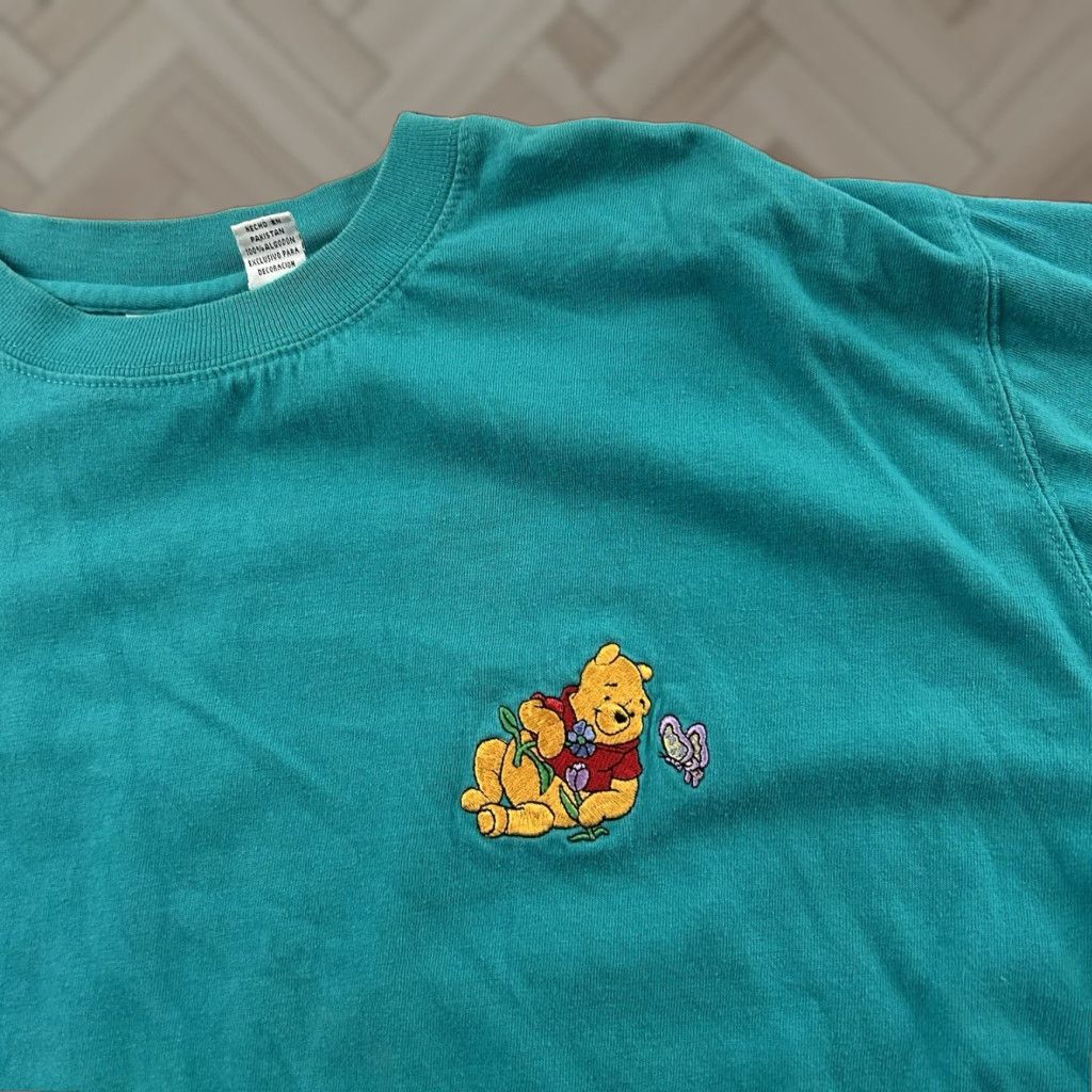 Altea VINTAGE Pooh T-Shirt Mens Large Teal Embroidered Short Sleeve Blue Winnie The Pooh Shirt Mens L Size US L / EU 52-54 / 3 - 1 Thumbnail