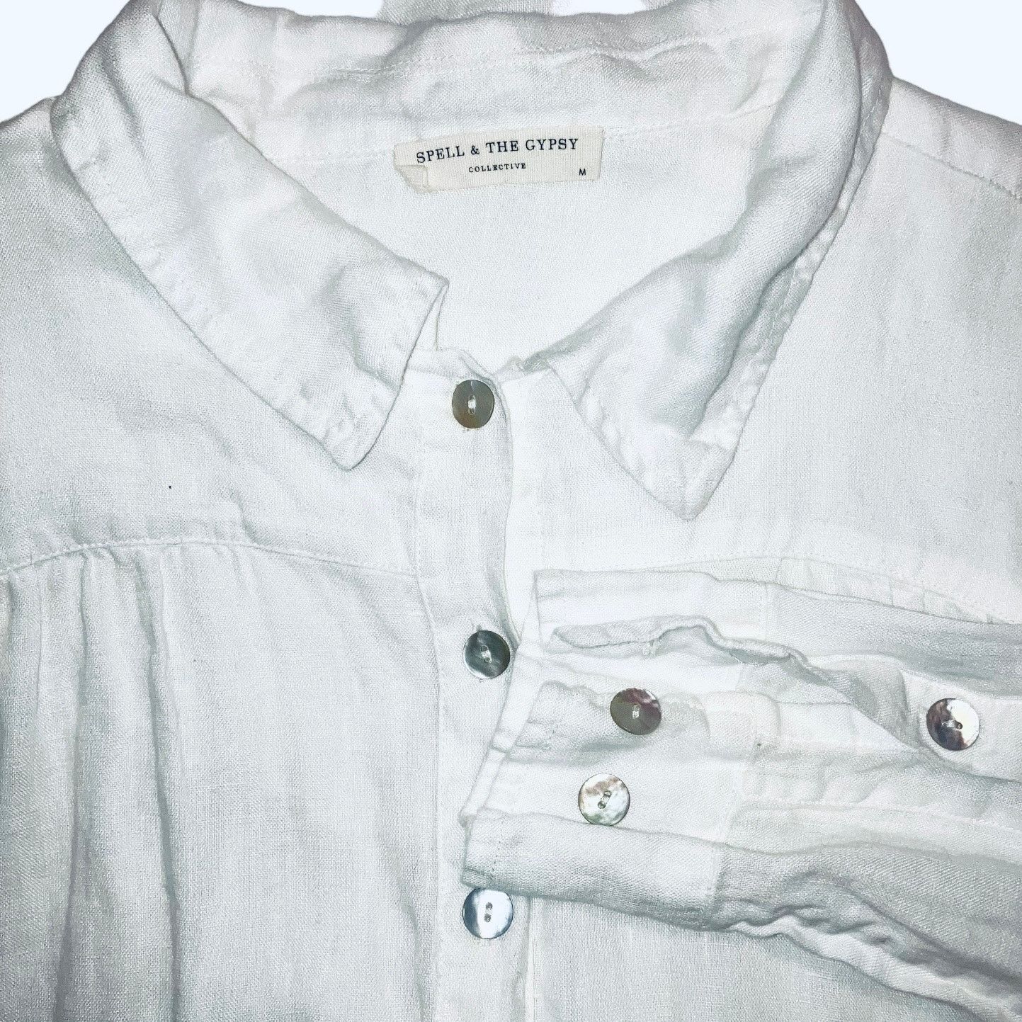 Spell Spell and the Gypsy Basic White Linen Blouse-Medium Size M / US 6-8 / IT 42-44 - 9 Thumbnail