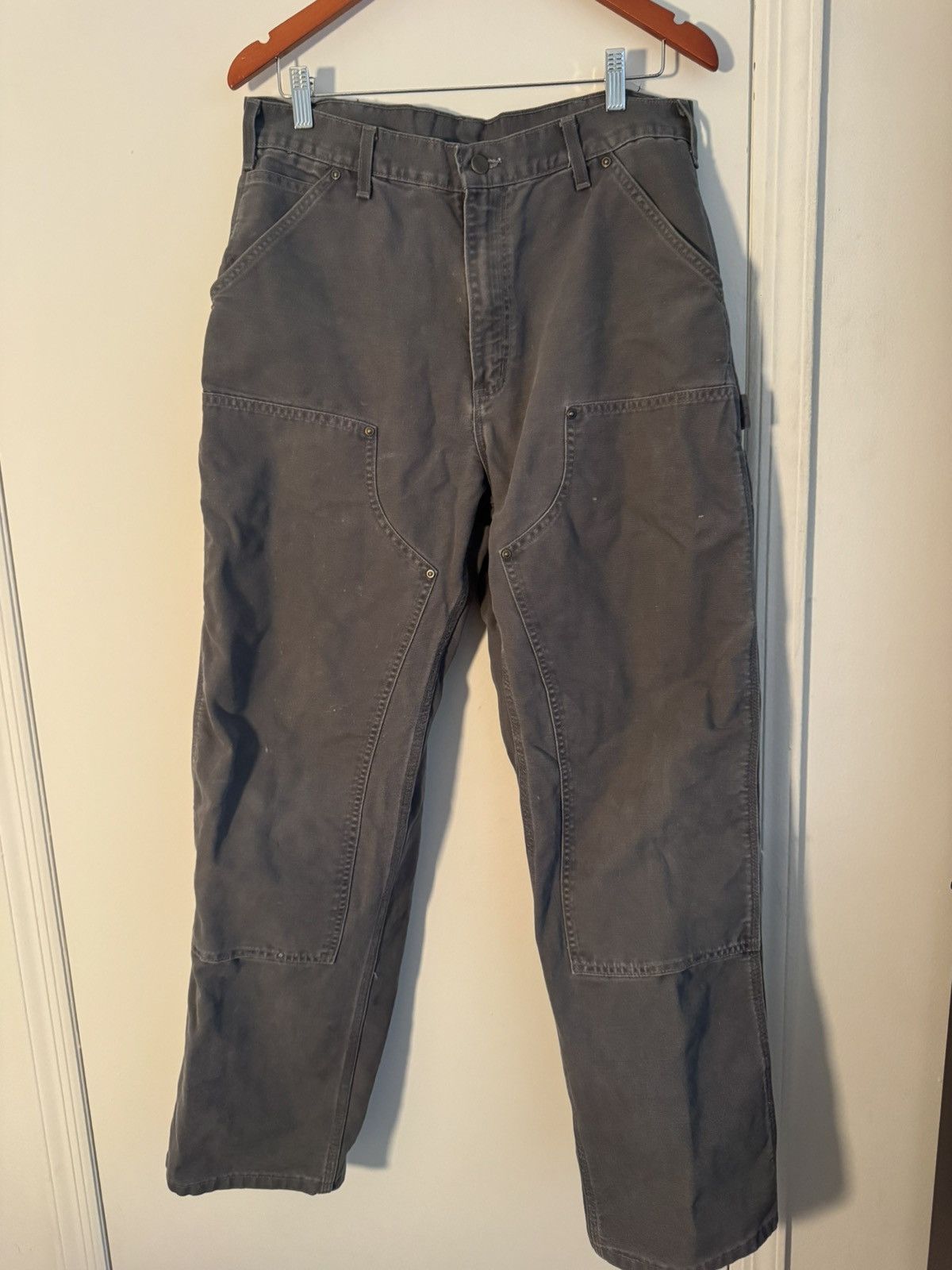 Vintage Carhartt B136 Grey Double Knee Work Pants (34x32)
