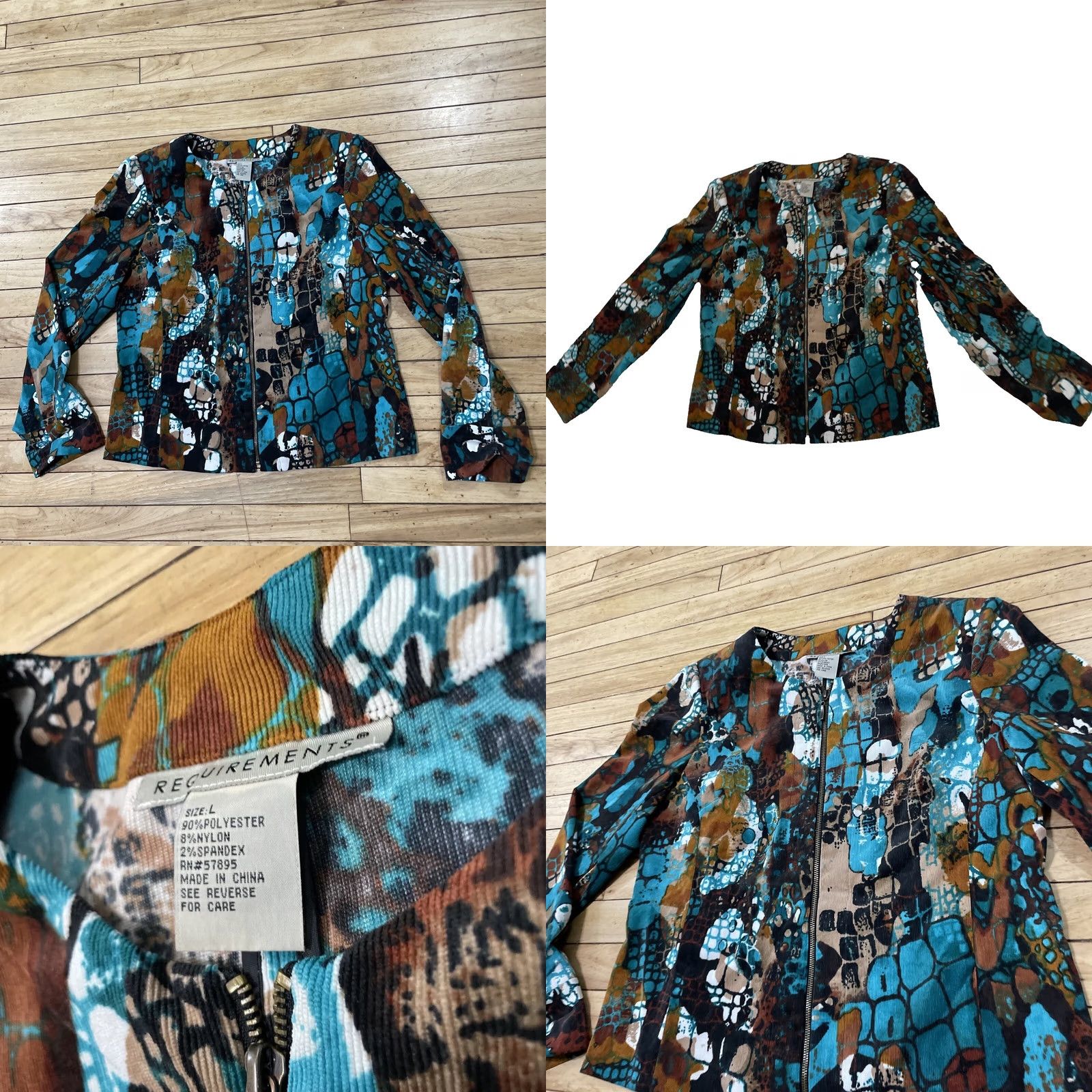 Altea REQUIREMENTS Teal Corduroy Jacket Women L Abstract Western Boho Zip Coat L Size L / US 10 / IT 46 - 9 Thumbnail