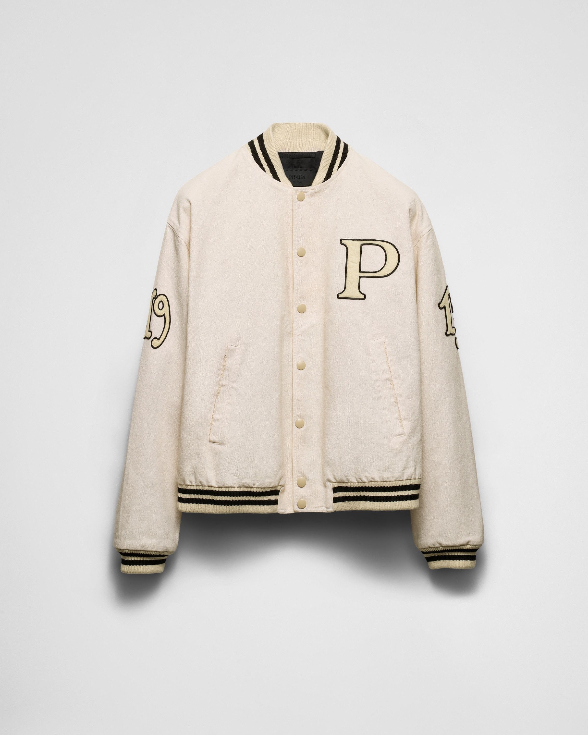 Prada o1la1rc1a0925 Cotton Bomber Jacket With Patch in Cream Size US XL / EU 56 / 4 - 1 Thumbnail