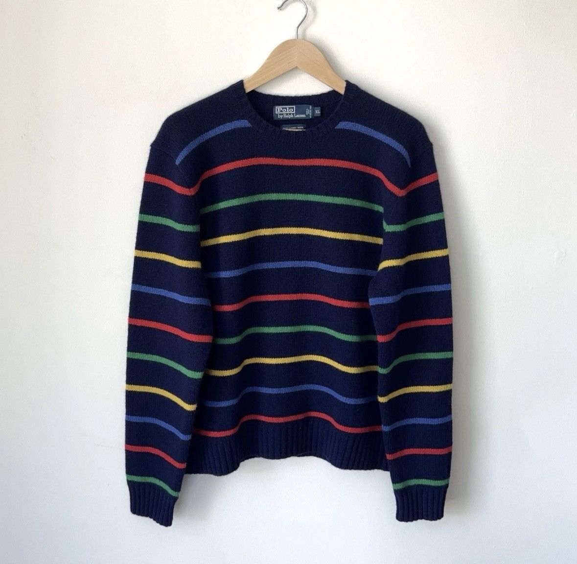 Polo Ralph Lauren Vintage 100% Lambswool Striped Sweater Rainbow Wool Size US XL / EU 56 / 4 - 1 Thumbnail