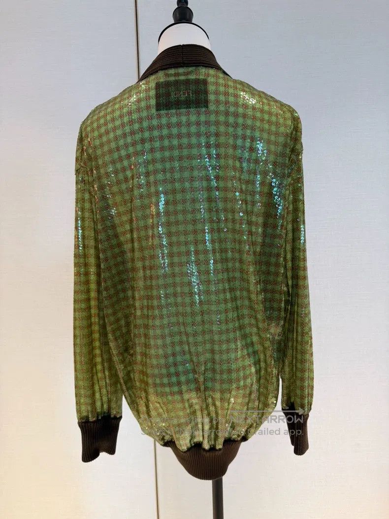 Fendi Fendi Nylon Green Sequin Plaid Cardigan Size XXS / US 00 / IT 34 - 2 Thumbnail