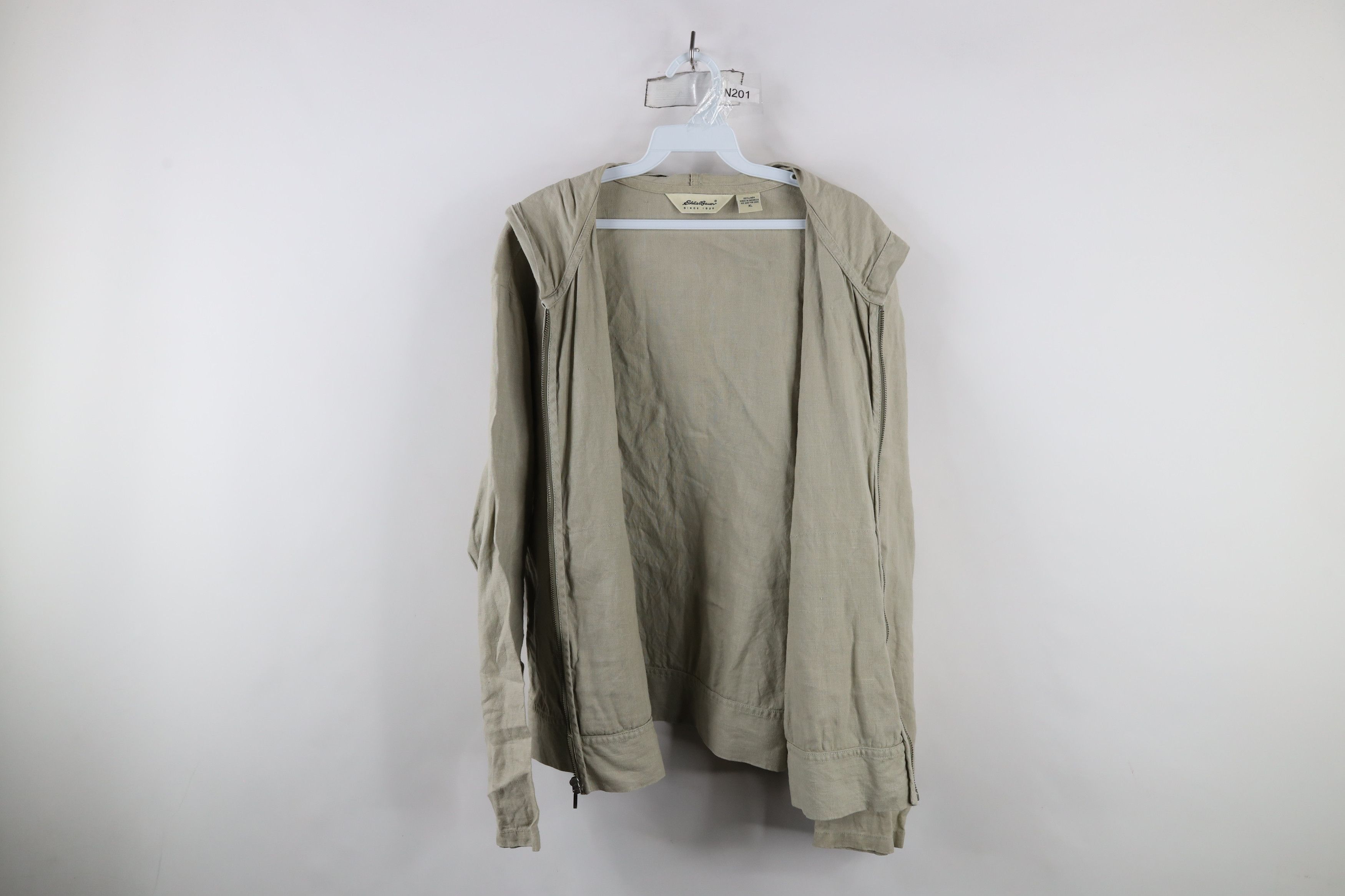 Eddie Bauer × Vintage Vintage 90s Eddie Bauer Linen Full Zip Hooded Jacket Beige Size US XL / EU 56 / 4 - 6 Thumbnail