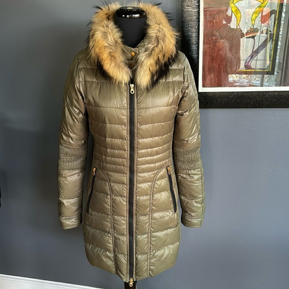 Duvetica Duvetica olive puffer 2-way zipper front detachable fur col Size S / US 4 / IT 40 - 1 Thumbnail