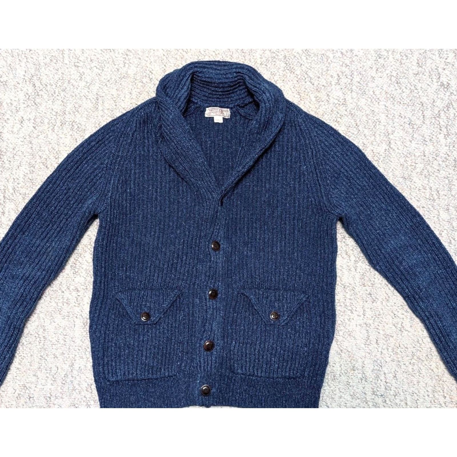 Wallace & Barnes VINTAGE Wallace & Barnes blue SHAWL Cardigan Men Sweater S Cotton Knit Aran Fisherman Pattern Size US S / EU 44-46 / 1 - 3 Thumbnail