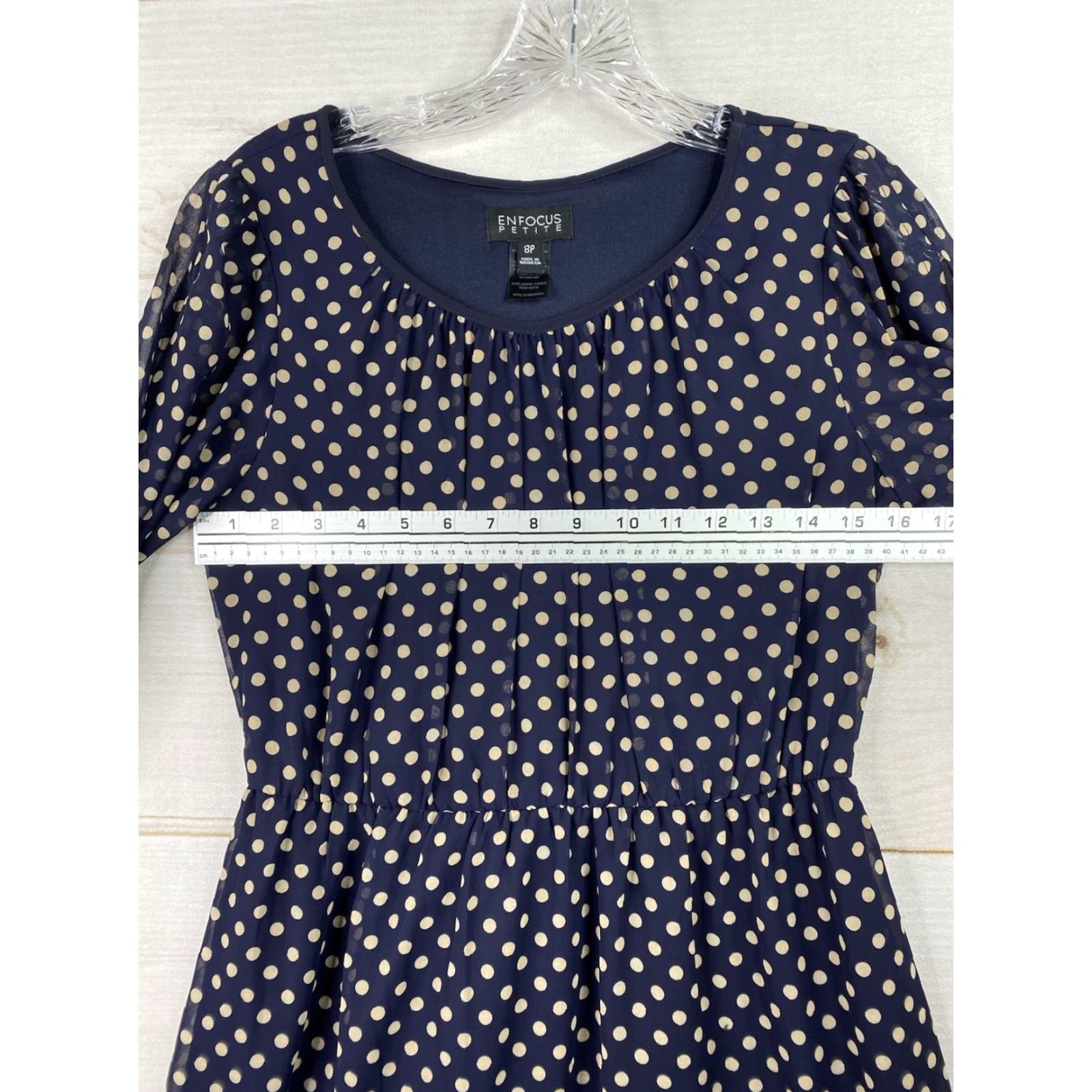 Vintage VINTAGE Enfocus Dress Womens 8P PETITE Blue Polka Dot V-Neck Elastic Waist Shirt? Size M / US 6-8 / IT 42-44 - 6 Thumbnail