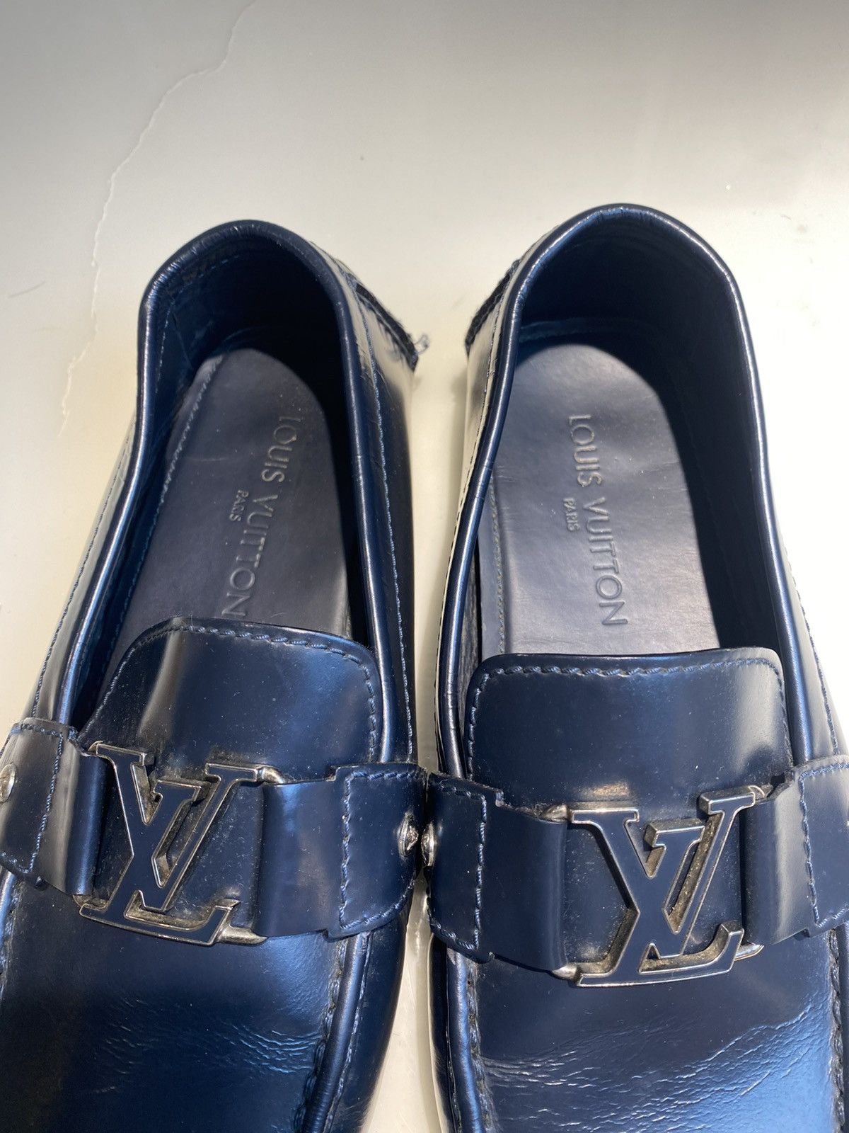 Louis Vuitton Monte Carlo LV Logo Moccasins Blue Leather Size US 10.5 / EU 43-44 - 3 Thumbnail
