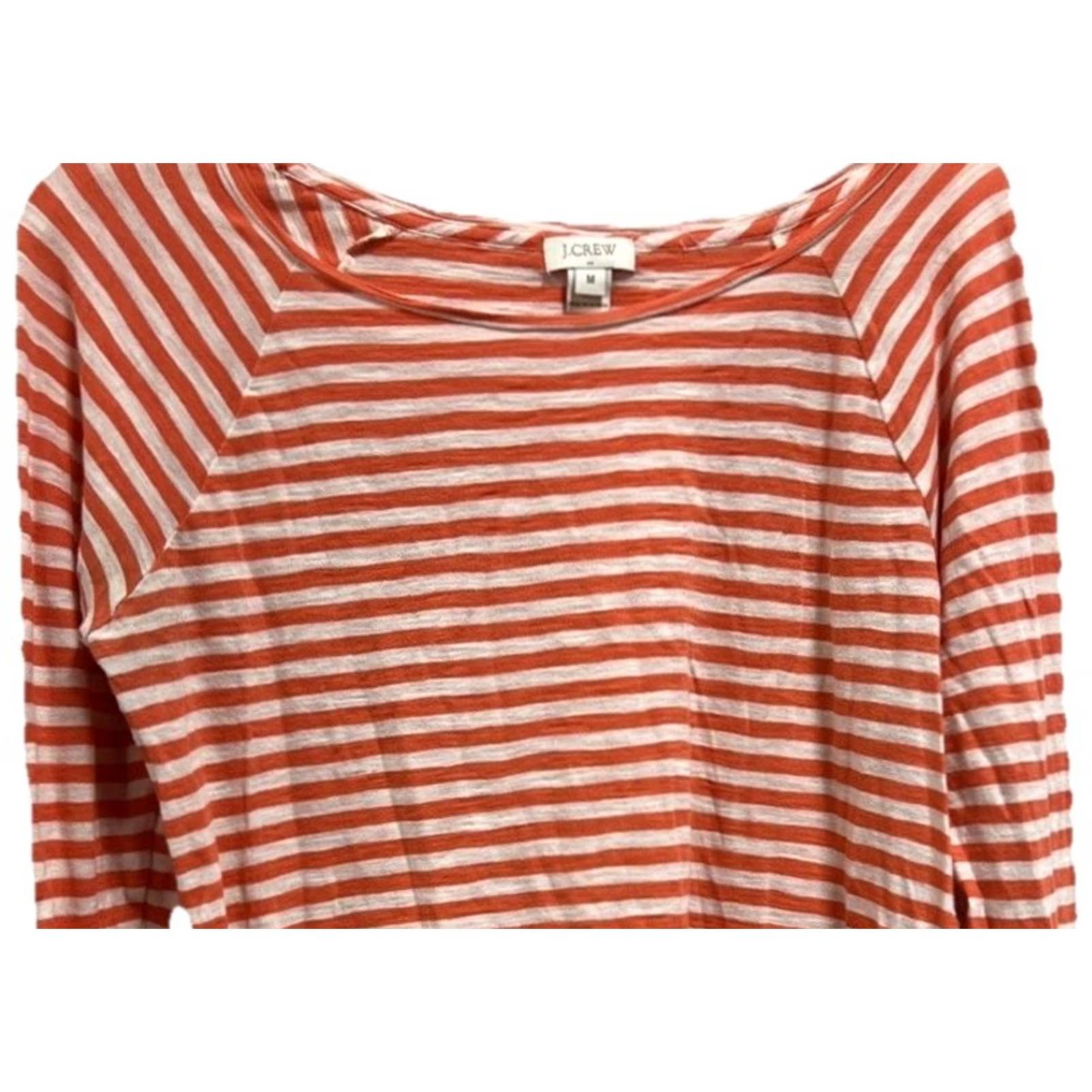 J.Crew J.Crew Women’s Nautical Tee Stripe White Orange Long Sleeve Scoop Neck M Shirt Top Size M / US 6-8 / IT 42-44 - 4 Thumbnail