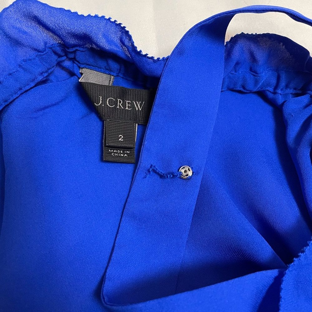 J.Crew J. Crew Blue Silk Ruffle Silk Cold Shoulder Blouse Size XS / US 0-2 / IT 36-38 - 3 Thumbnail