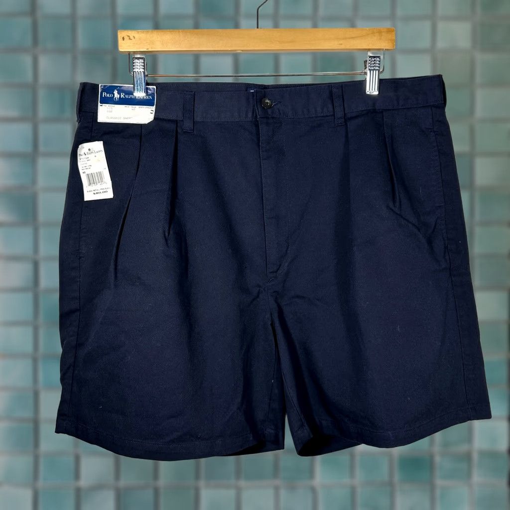 Polo Ralph Lauren VINTAGE Polo Ralph Lauren Shorts Chino Navy Blue 40 Classic Cotton Pleated 6 Inseam Mens 90s Nautical Summer Casual Travel Size US L / EU 52-54 / 3 - 1 Thumbnail