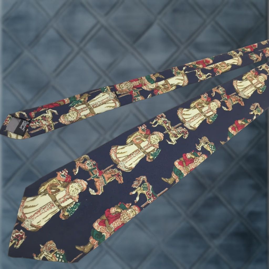 Robert Talbott VINTAGE Robert Talbott Necktie Hand Sewn 100% Silk Blue Santa Claus Tie Men 57" 3.25" Santa Claus Novelty Pattern Size ONE SIZE - 1 Thumbnail