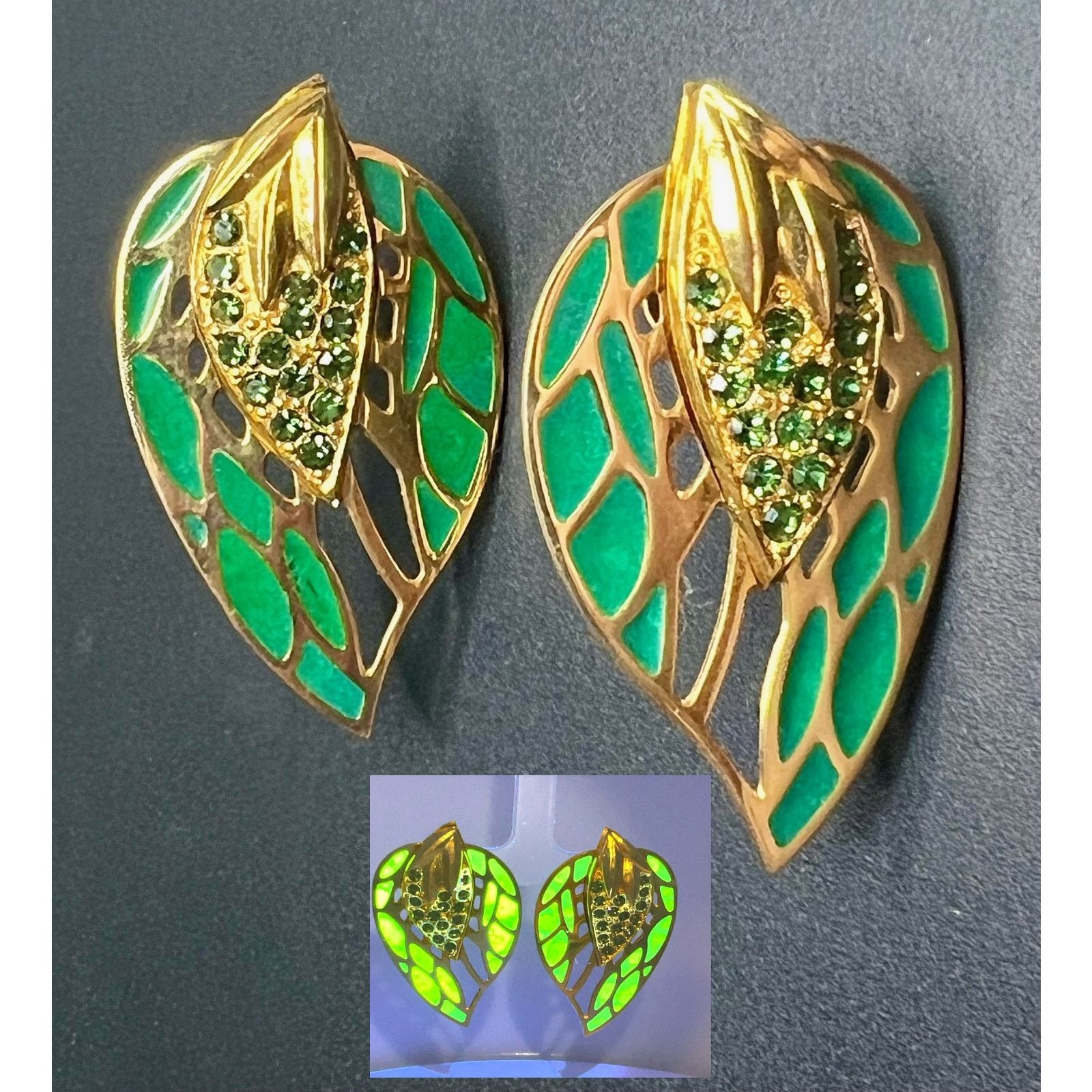 & Other Stories Berebi Golden Glower Green Rhinestone Leaf Clip Earrings Size ONE SIZE - 1 Thumbnail