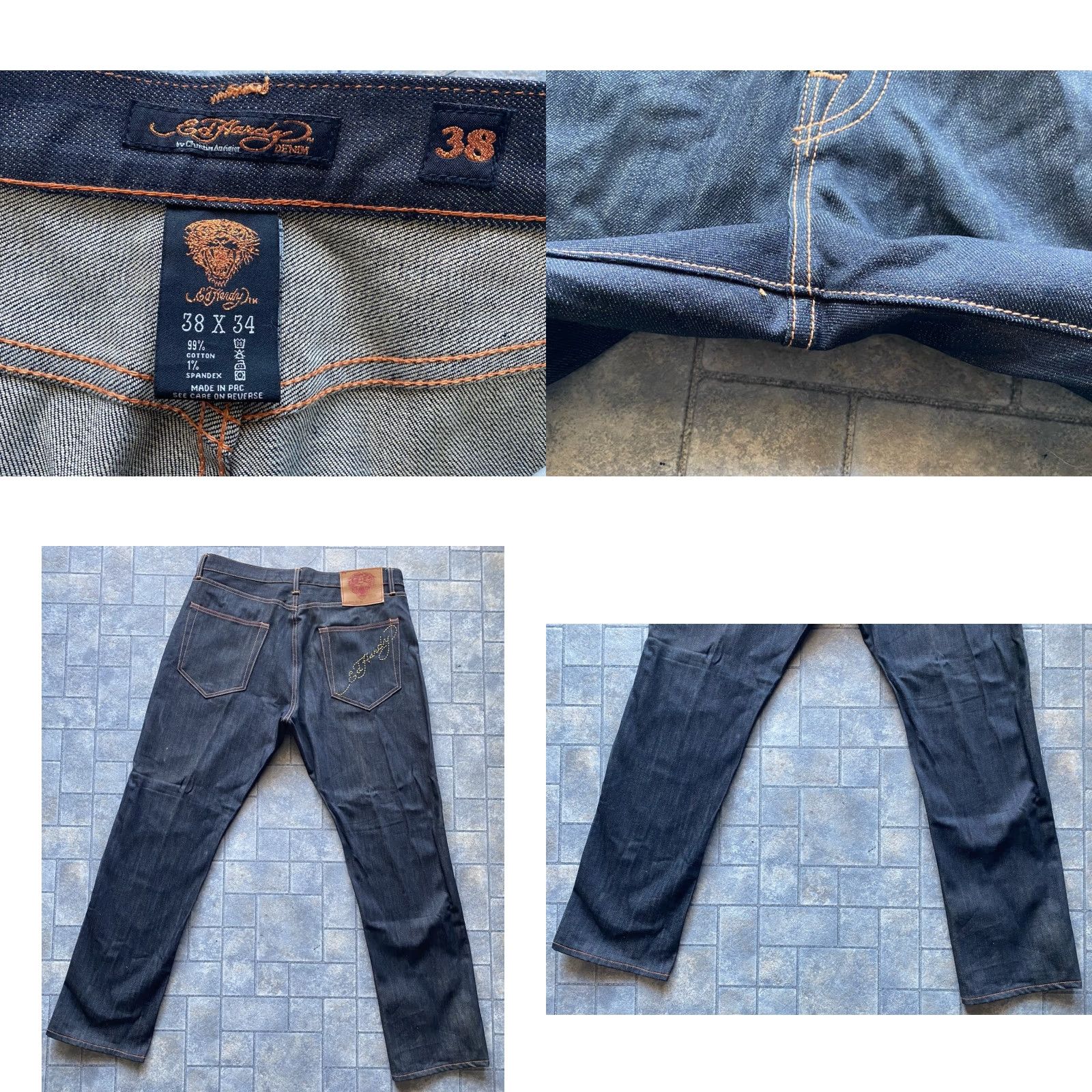 Ed Hardy Ed Hardy Jeans Mens 38x34 Regular 2009 Blue Cotton Spandex Button Closure Straight Jeans Pants Size US 38 / EU 54 - 8 Thumbnail