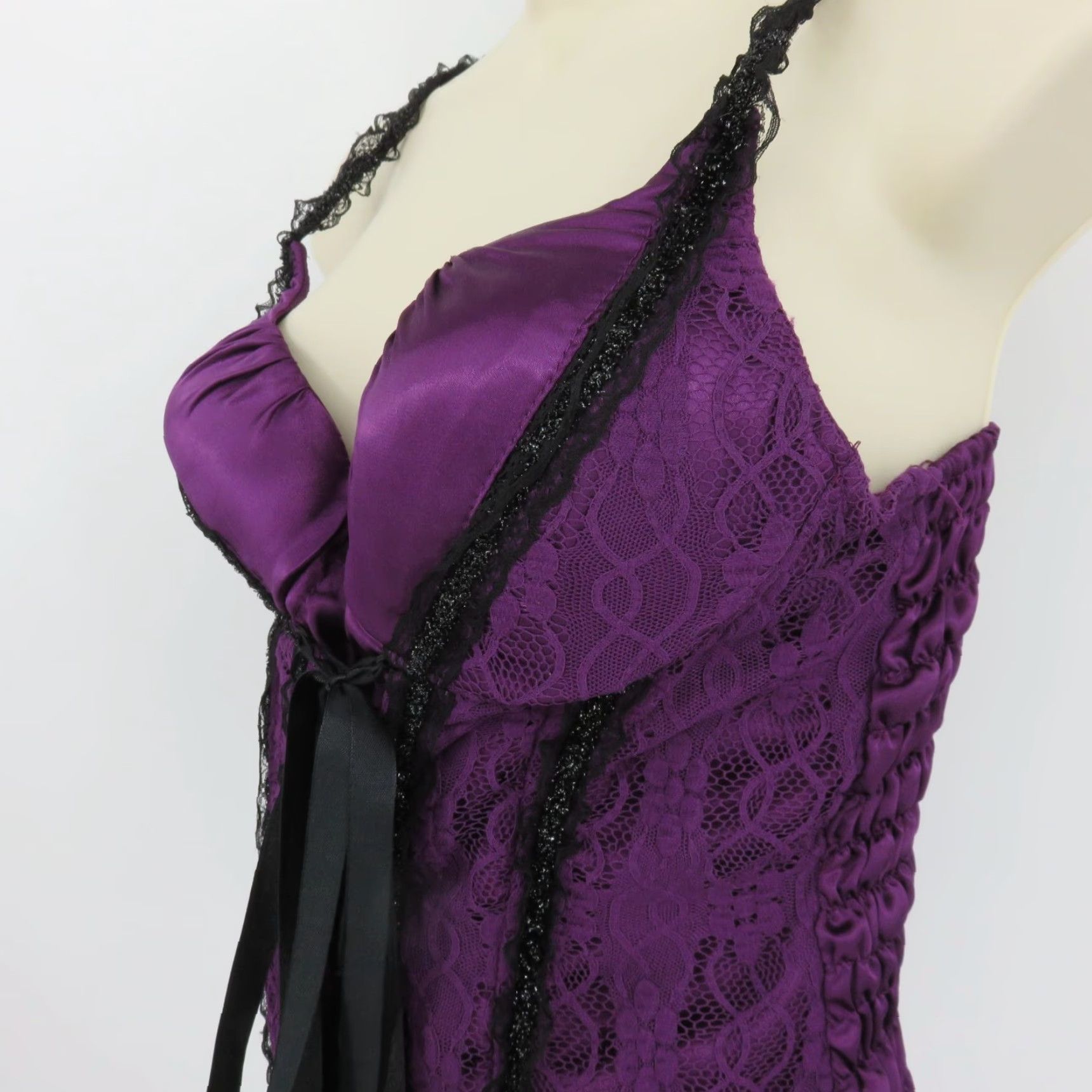 Vintage VINTAGE Charlotte Russe Tank Top Shirt Womens L Purple Black Ruched Satin Lace Spaghetti Strap Sleeveless Camisole 2000s Size L / US 10 / IT 46 - 6 Thumbnail