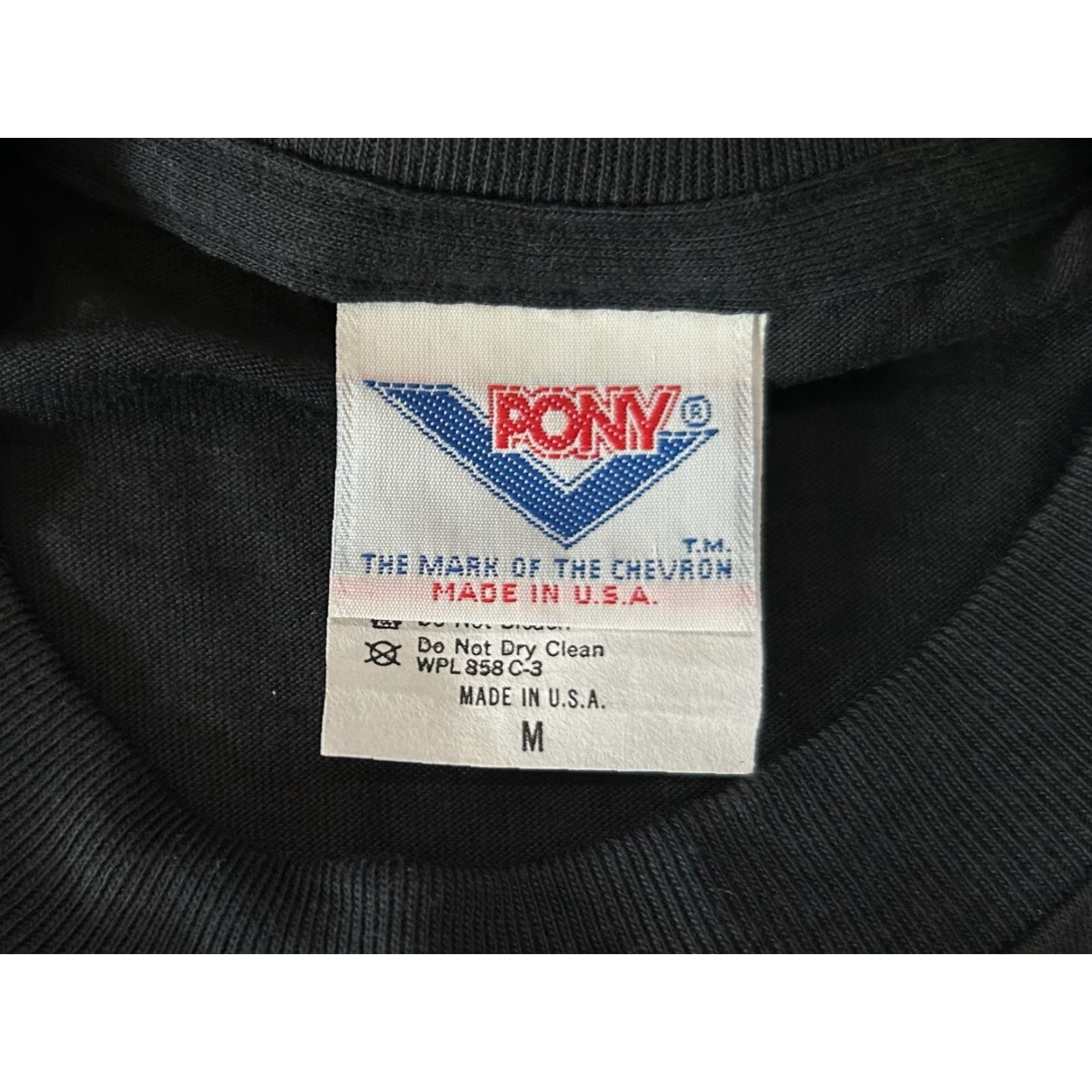 PONY VINTAGE PONY T-SHIRT Mens Black 90s Crew Neck NOS NWT Single Stitch White Graphic 19" Across 29" Long Size US M / EU 48-50 / 2 - 7 Thumbnail