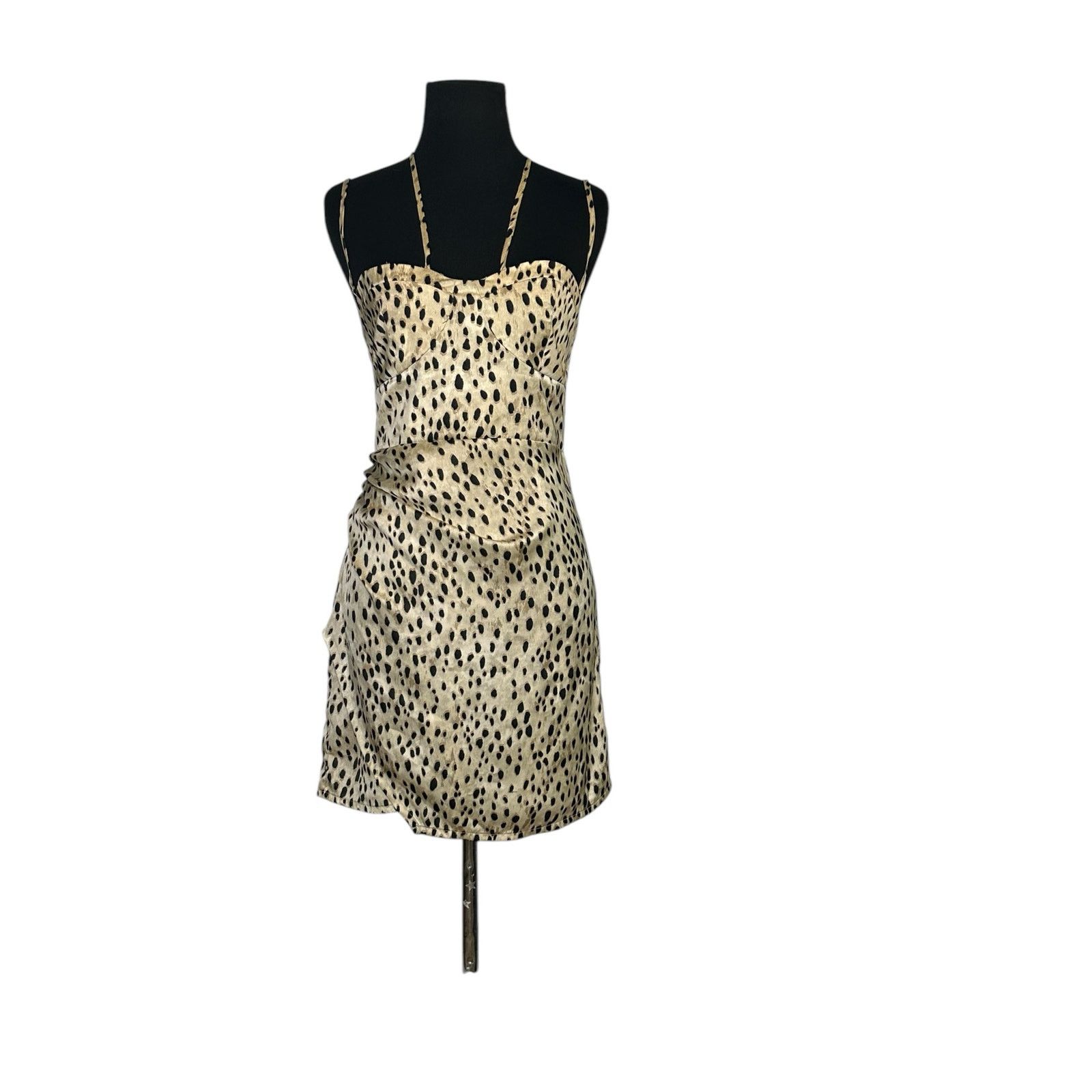 Zara Zara Beige Black Satin Animal Print Mini Slip Dress size XS Size XS / US 0-2 / IT 36-38 - 9 Thumbnail