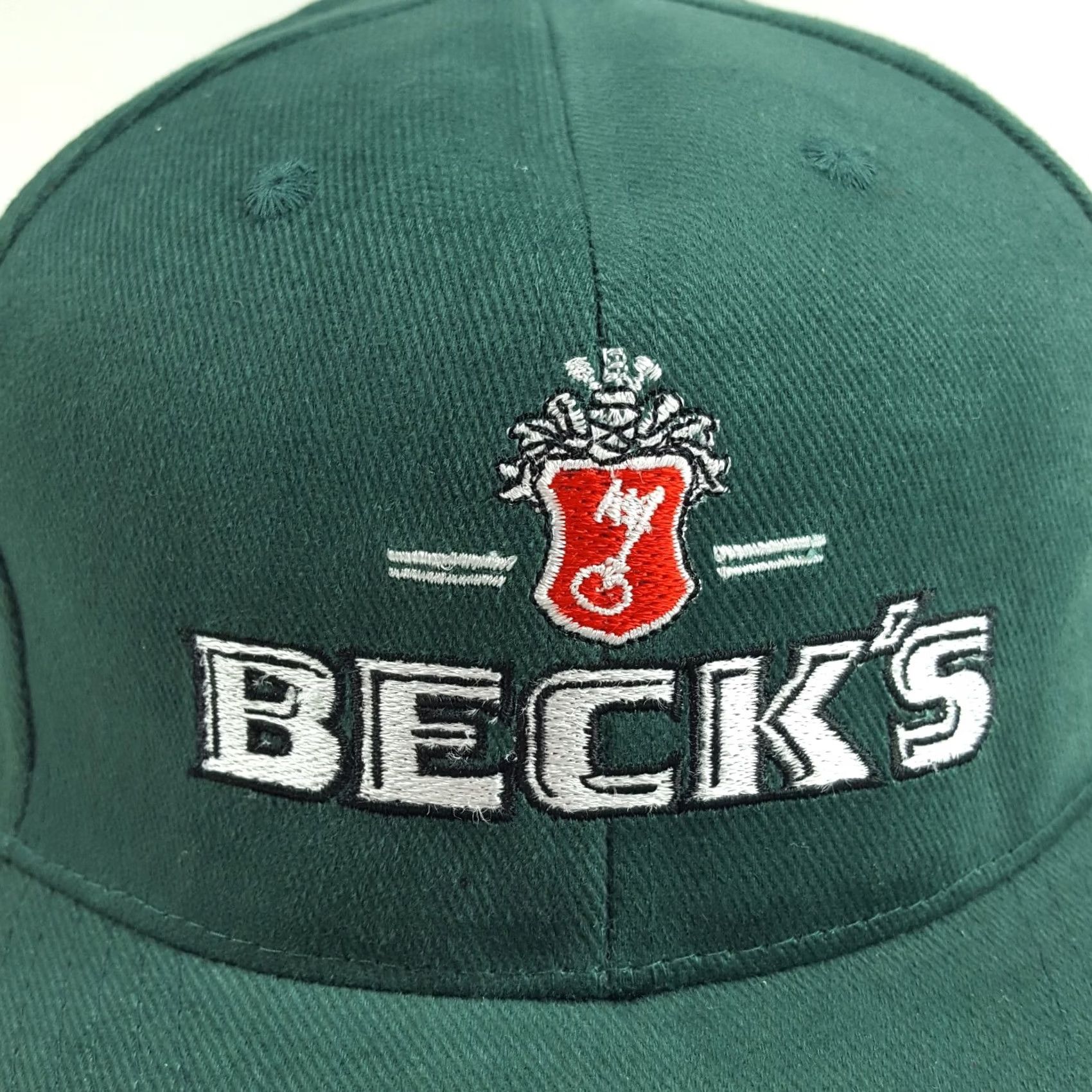 Spell VINTAGE Beck's Beer Hat Baseball Cap Adjustable Twill Town Talk Green USA 90s 80s Logo Embroidered Casual Mens Hats Size ONE SIZE - 4 Thumbnail