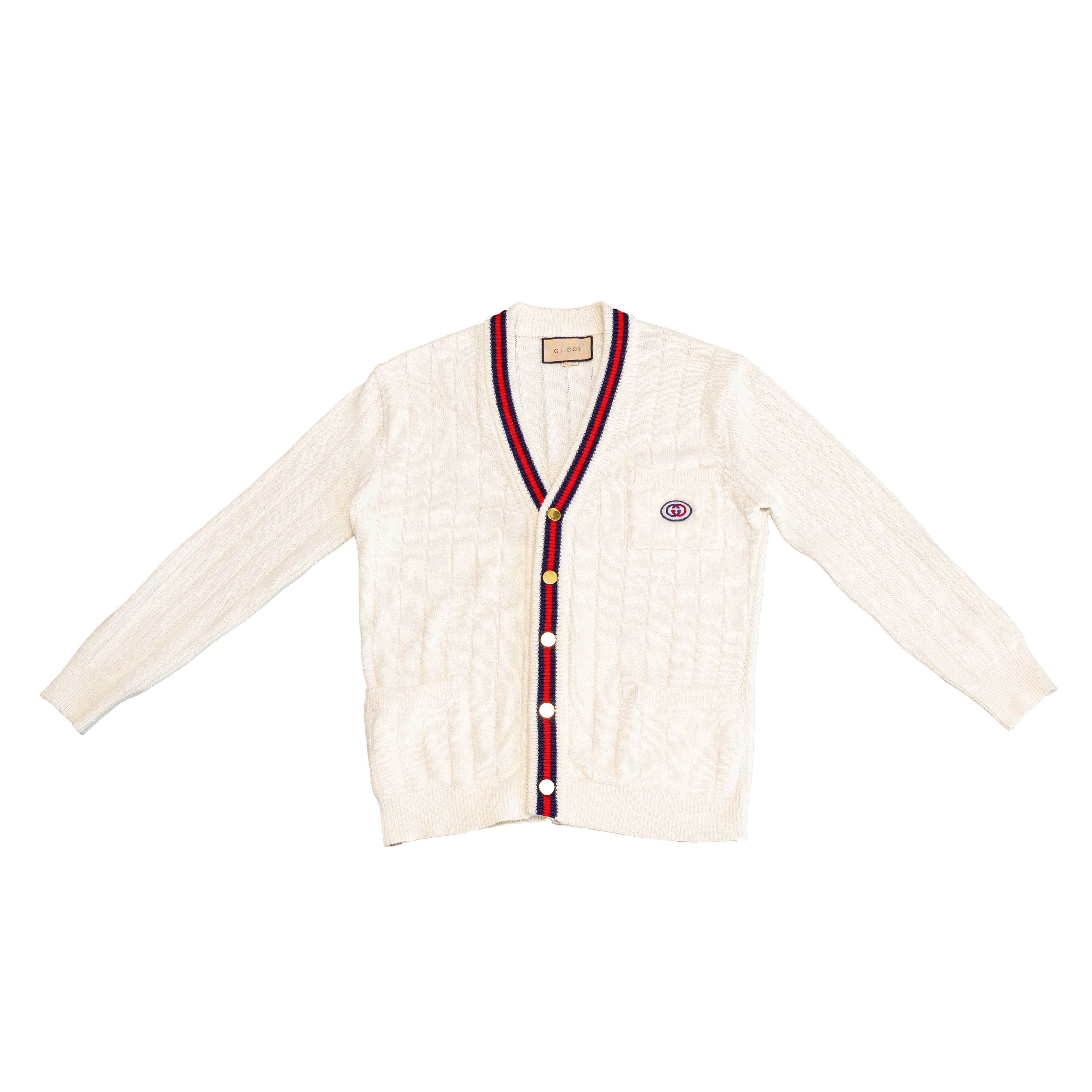Gucci Gucci Cardigan Sweater White Web Stripe GG Logo SZ S Size US S / EU 44-46 / 1 - 3 Thumbnail