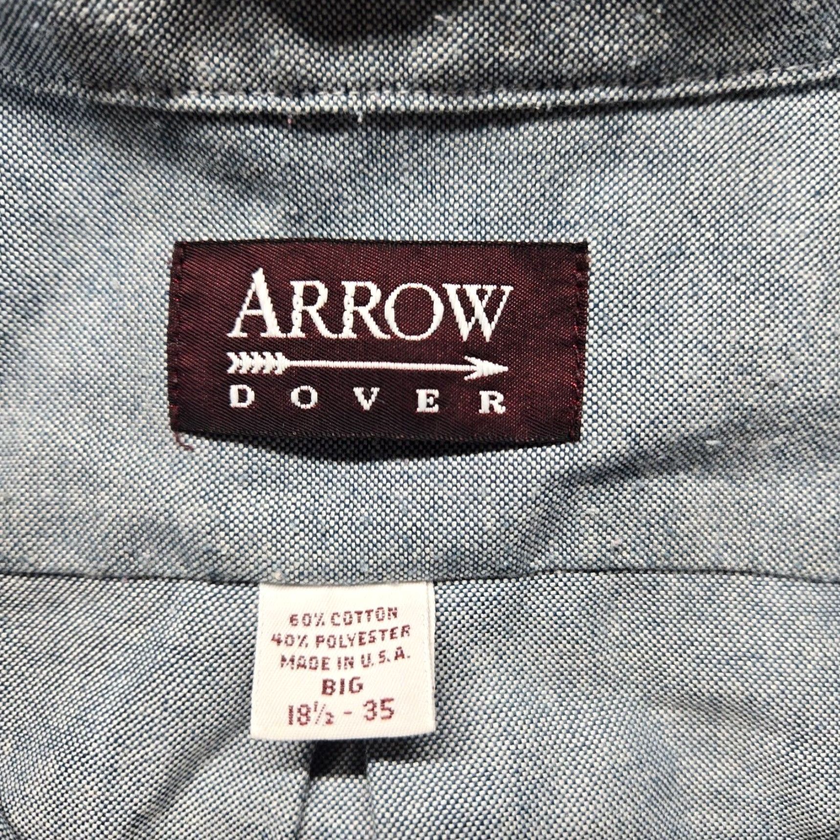 Arrow VINTAGE Arrow Shirt Big & Tall Adult 18.5 Blue Solid Button-Up Wrinkle Resistant Easy Care 35 Regular Mens 18.5 Blue Shirt Size US XXL / EU 58 / 5 - 2 Thumbnail