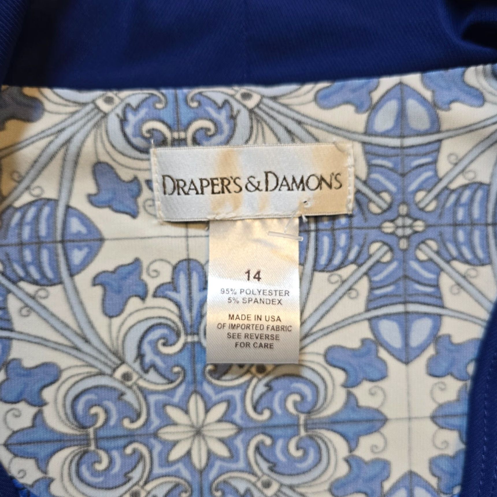 Vintage Drapers & Damons Cardigan Dress Size 14 Blue Floral Stretch No Iron Career Sleeveless Round Neck Pullover Sheath Women Regular Lace Pattern Size XL / US 12-14 / IT 48-50 - 7 Thumbnail