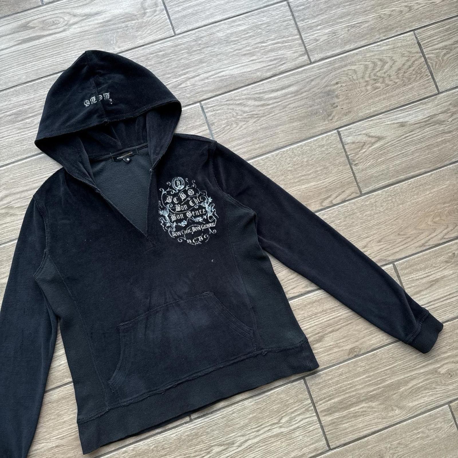 Bcbgmaxazria Y2K BCBG Black V Neck Hoodie Jacket Size M / US 6-8 / IT 42-44 - 5 Thumbnail