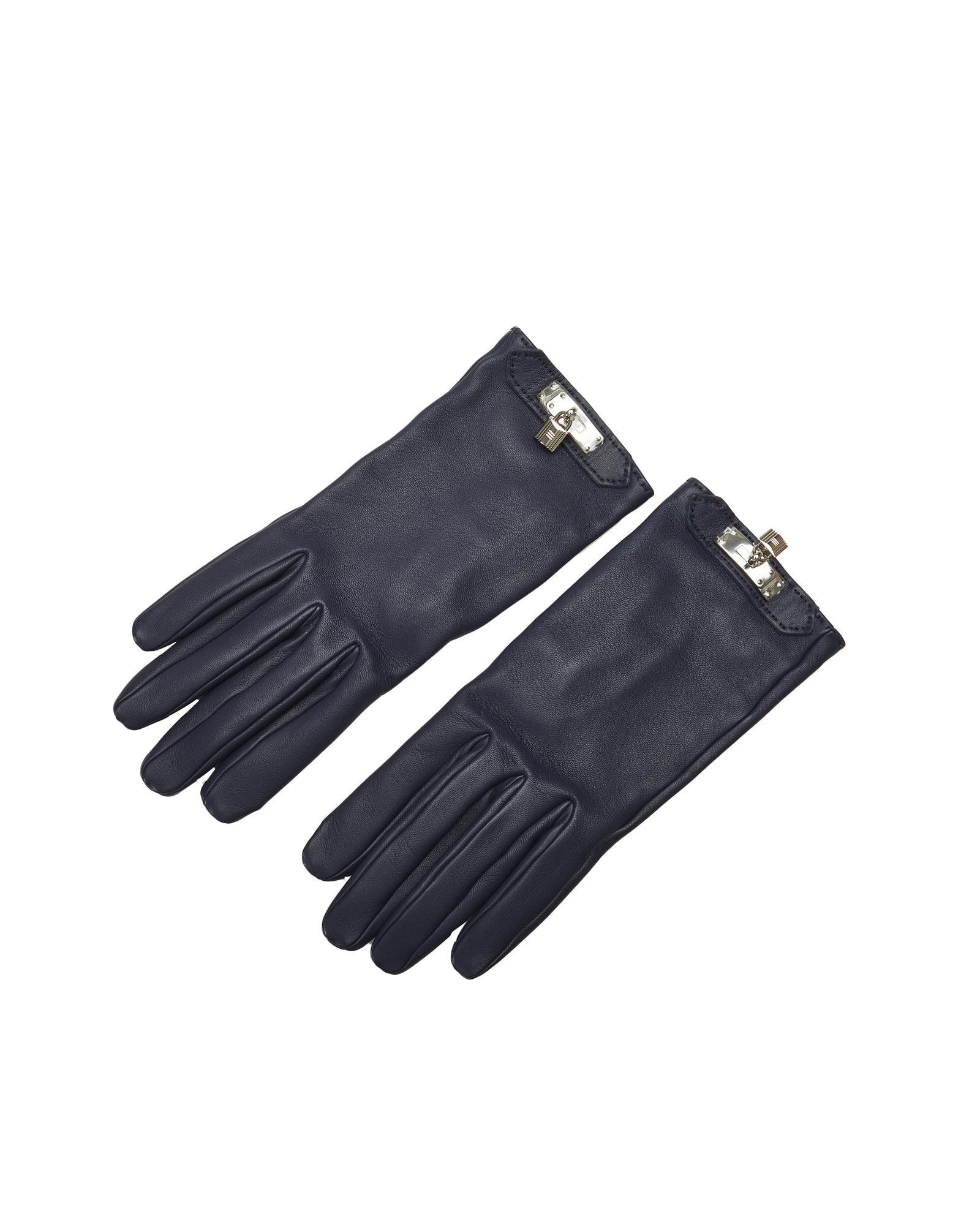 image of Hermes Leather Hardware Gloves in Blue, Women's