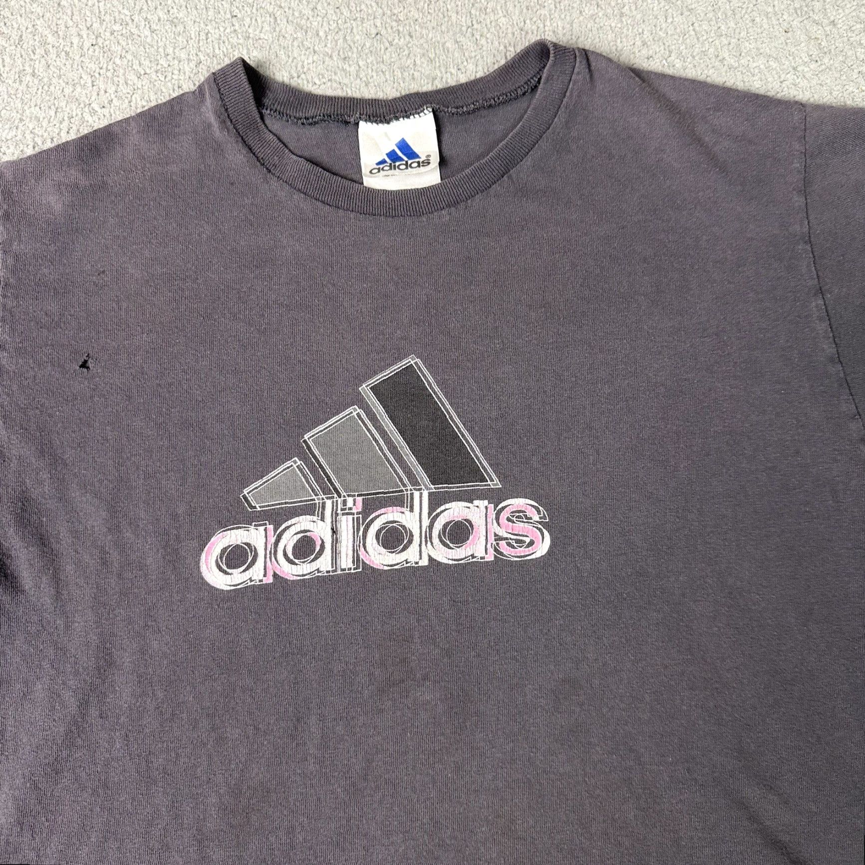 Adidas VINTAGE Adidas T Shirt Adult M Gray Faded Logo Spellout USA Distressed 90s Shirt Mens T-Shirt Size US M / EU 48-50 / 2 - 2 Thumbnail