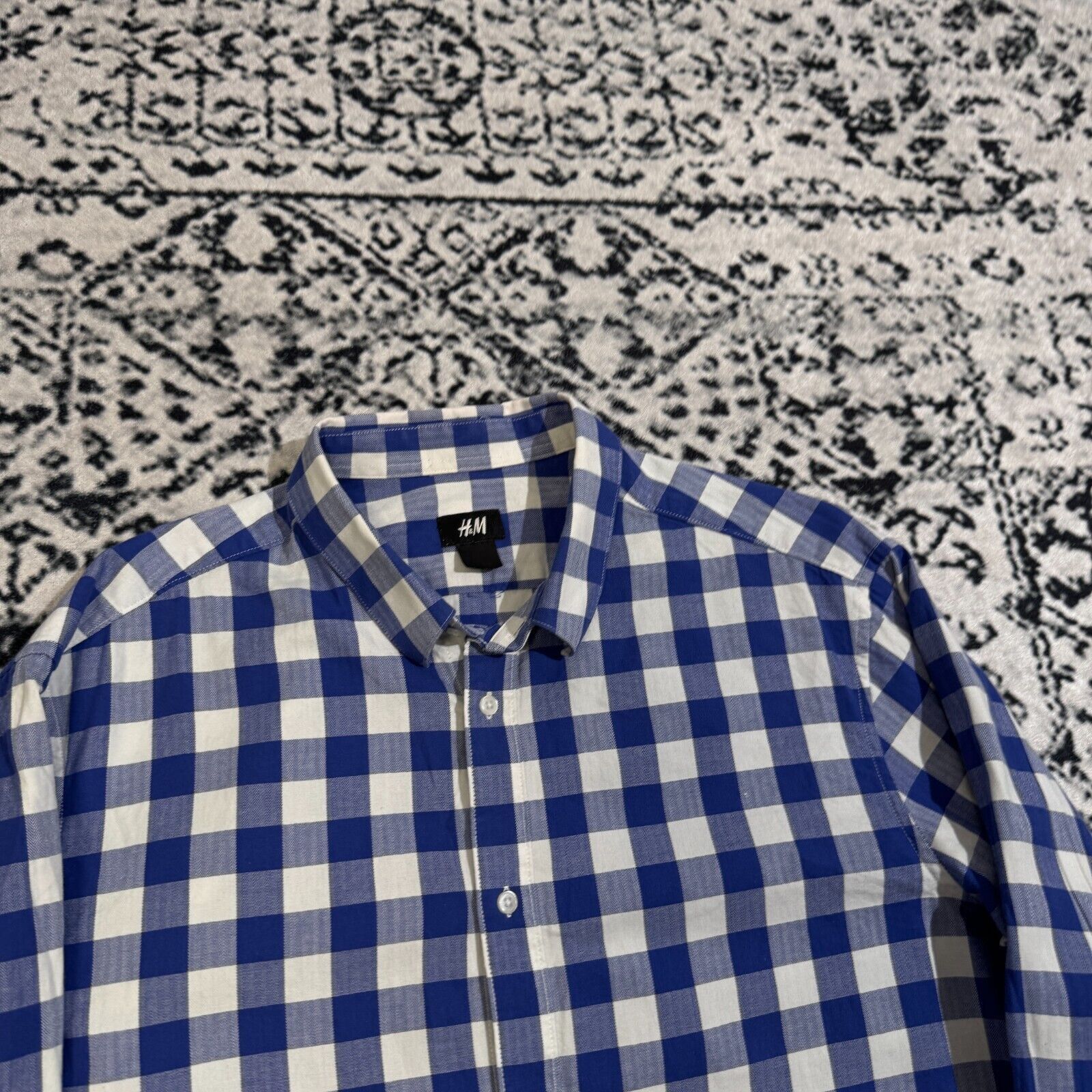 H&M × Vintage Vintage 90s H&M Unisex White Blue Cotton Shirt Size L Size US L / EU 52-54 / 3 - 4 Thumbnail