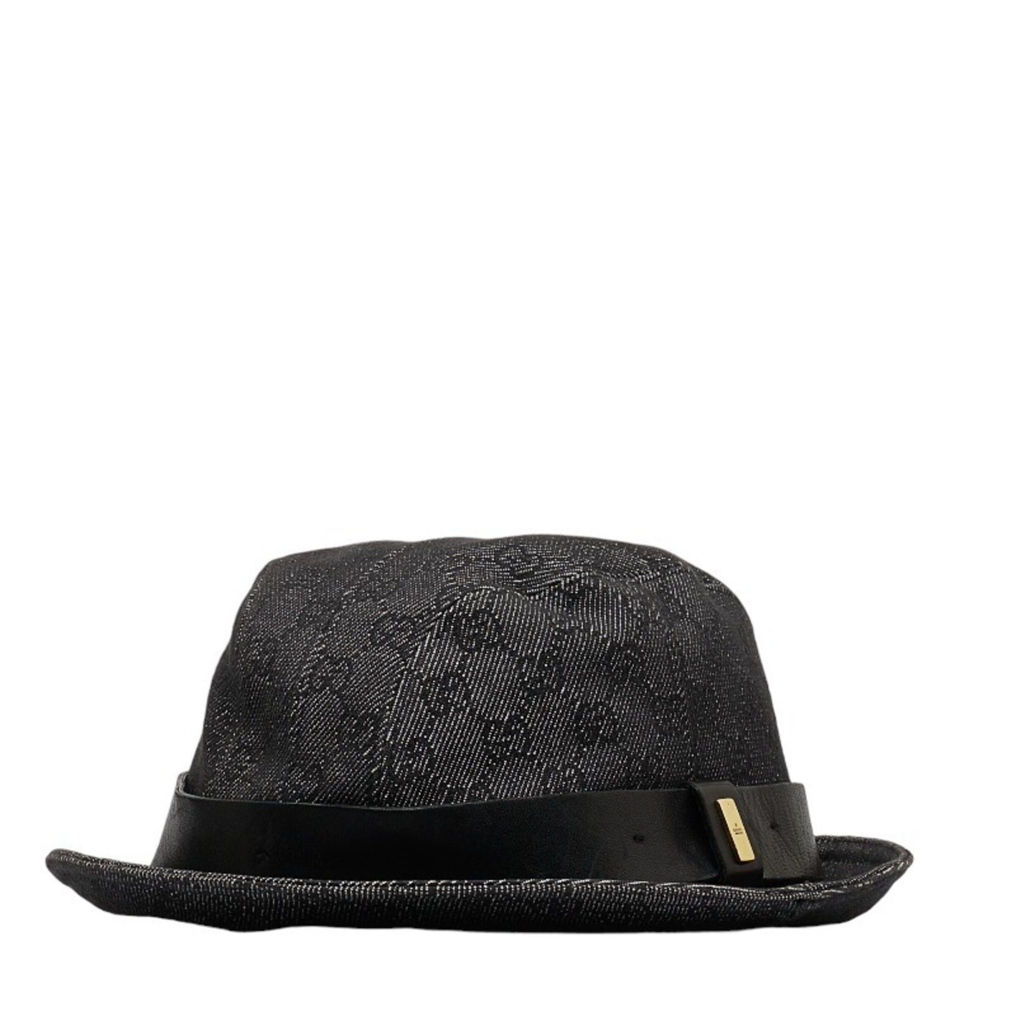 image of Gucci GG Pattern Hat Black Cotton Leather Ladies, Women's