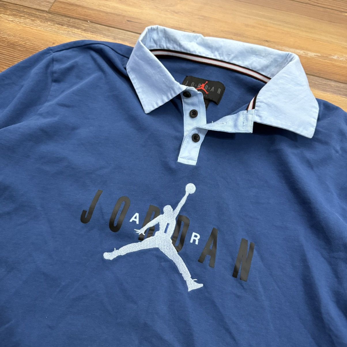 Jordan Brand Blue Jordan Rugby Collared Jumpman Longsleeve Shirt Size US XL / EU 56 / 4 - 2 Thumbnail